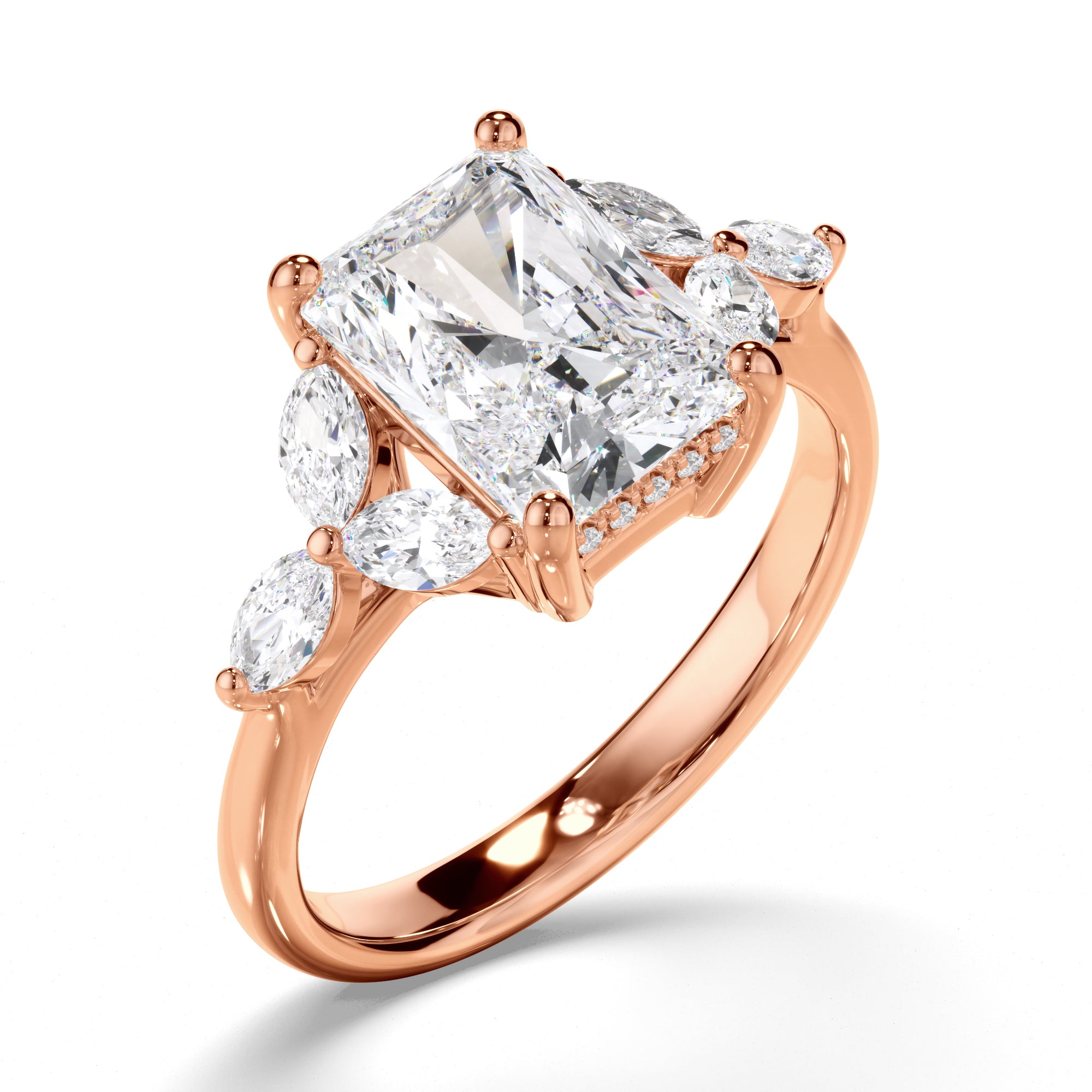 Gaia - Radiant Cut Diamond Engagement Ring with Cluster Shoulders