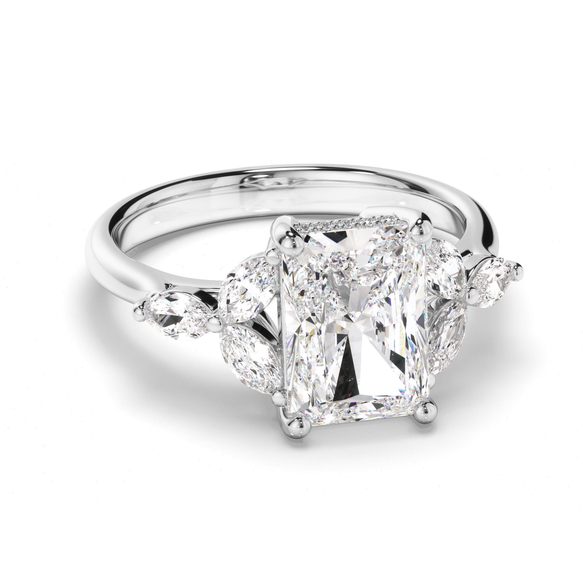 Gaia - Radiant Cut Diamond Engagement Ring with Cluster Shoulders