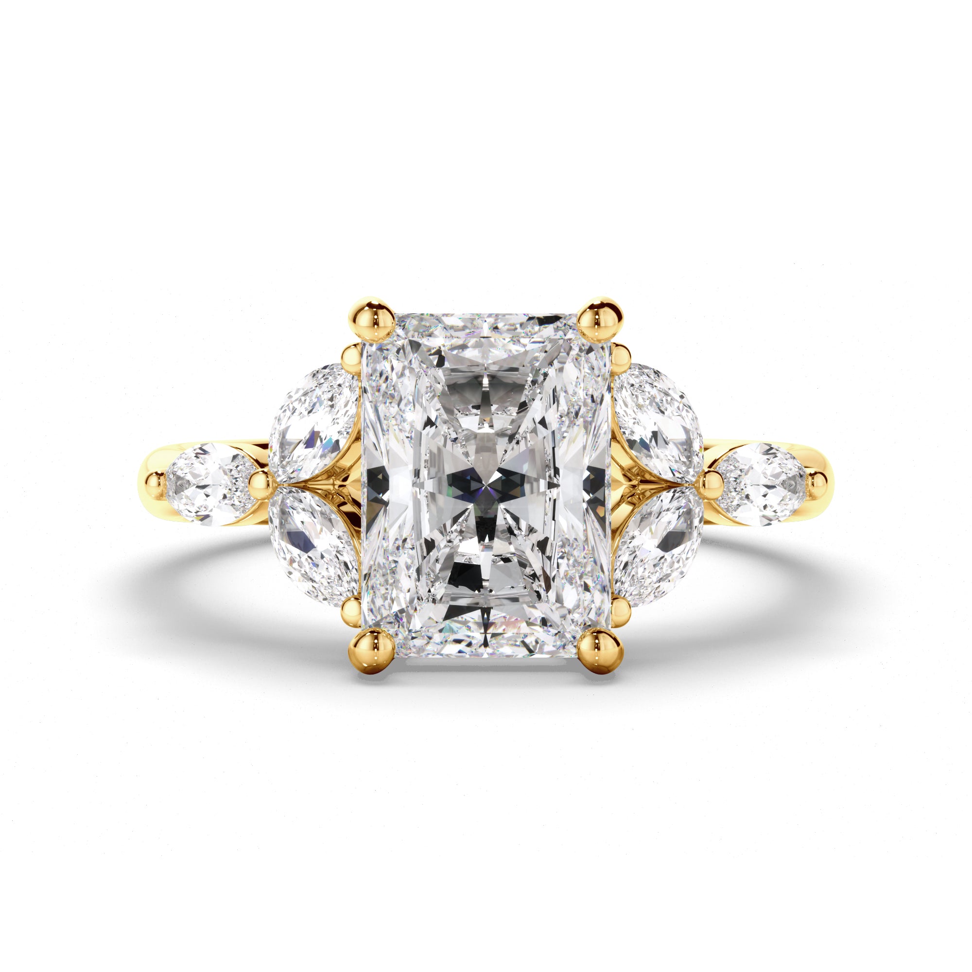 Gaia - Radiant Cut Diamond Engagement Ring with Cluster Shoulders