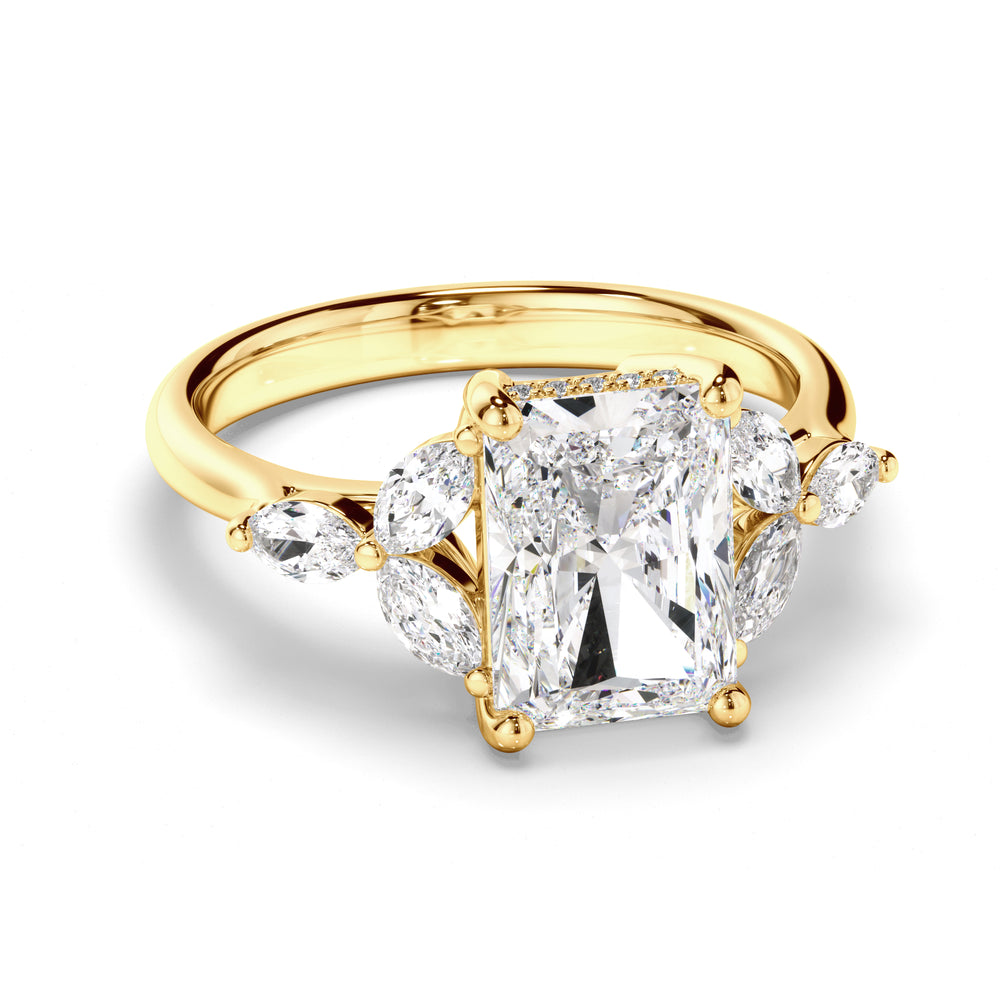 Gaia - Radiant Cut Diamond Engagement Ring with Cluster Shoulders