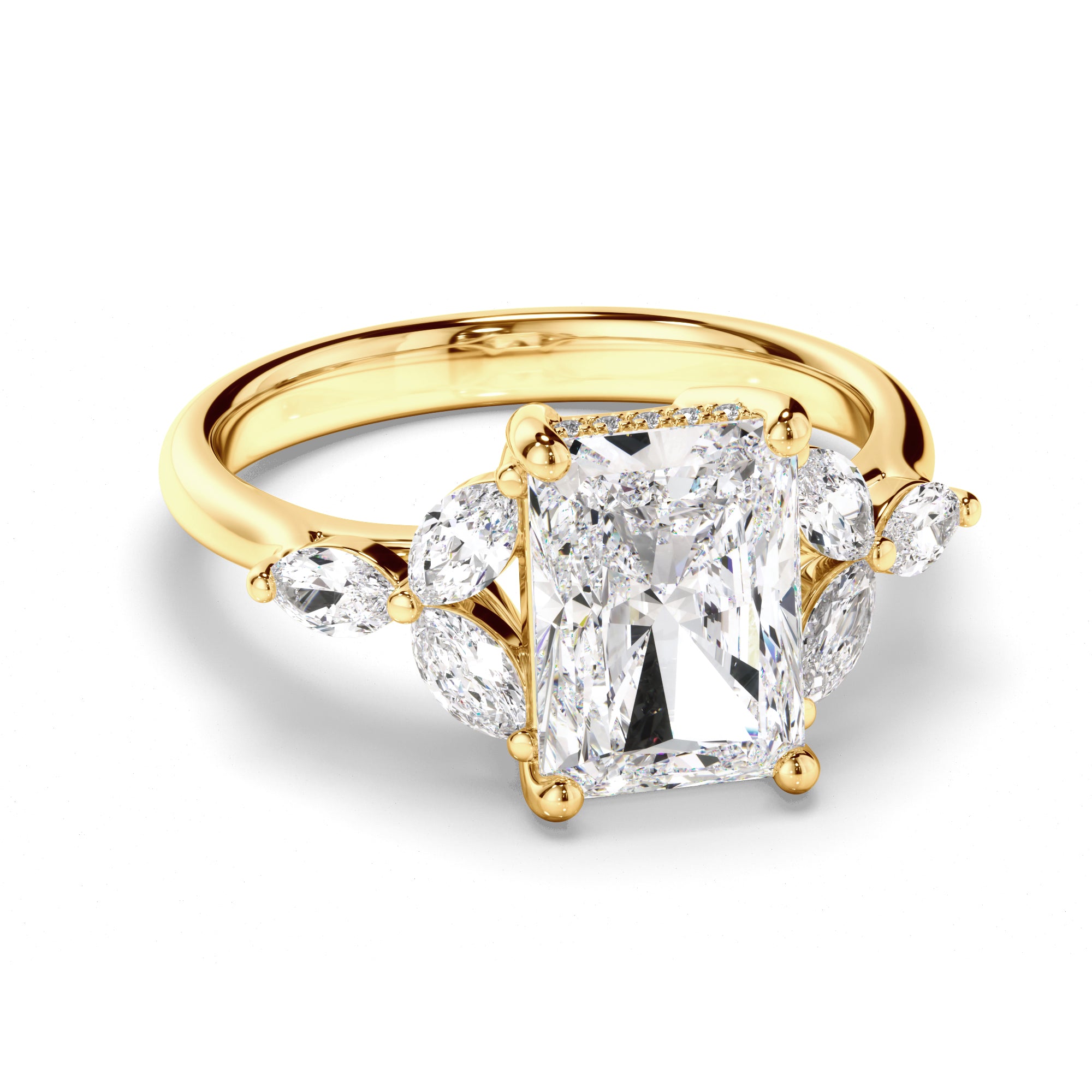Gaia - Radiant Cut Diamond Engagement Ring with Cluster Shoulders