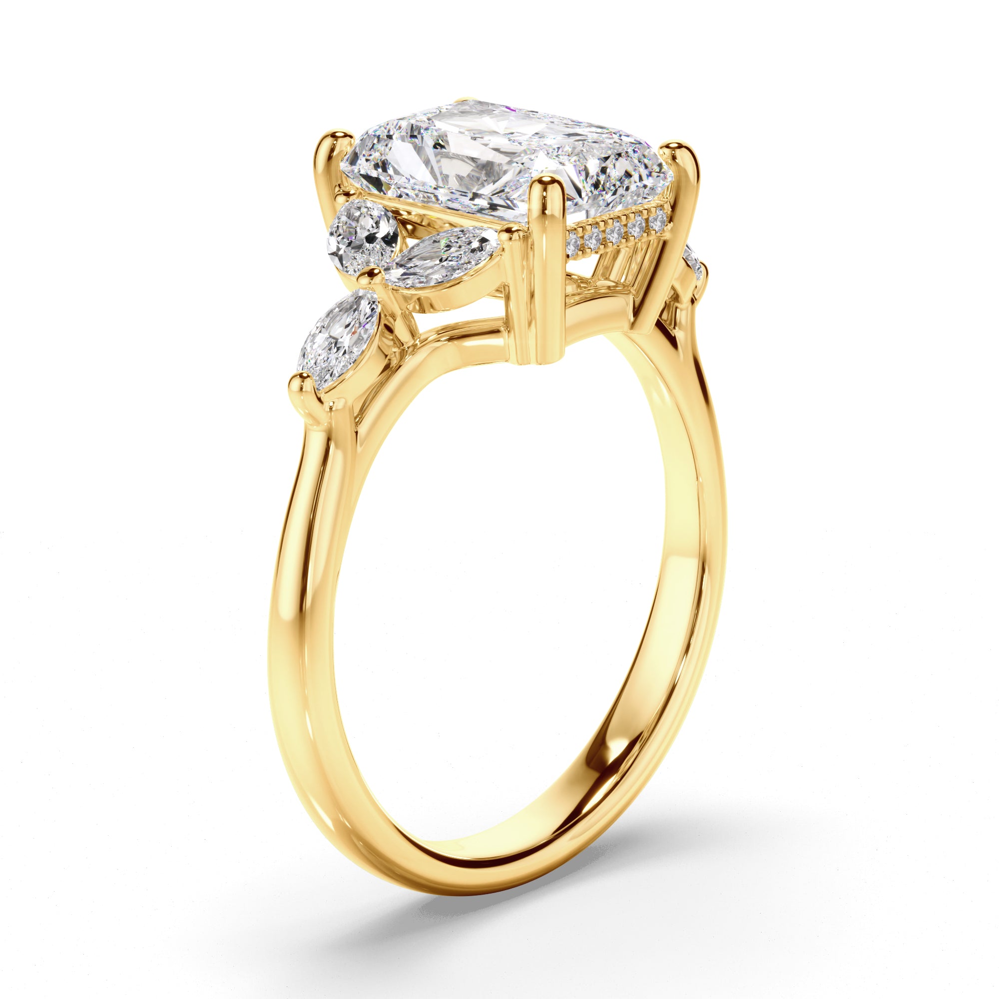 Gaia - Radiant Cut Diamond Engagement Ring with Cluster Shoulders