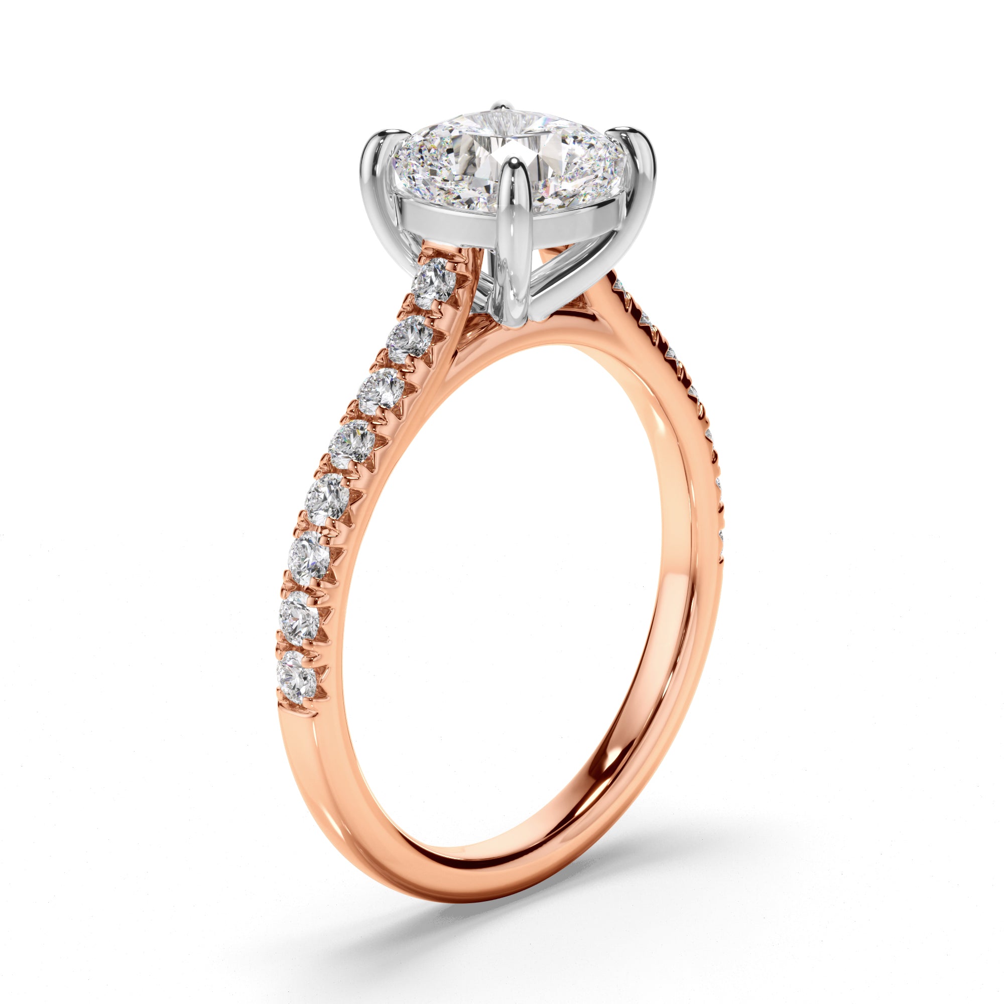 Calista - Cushion Cut Diamond Solitaire Engagement Ring With Diamond Sides