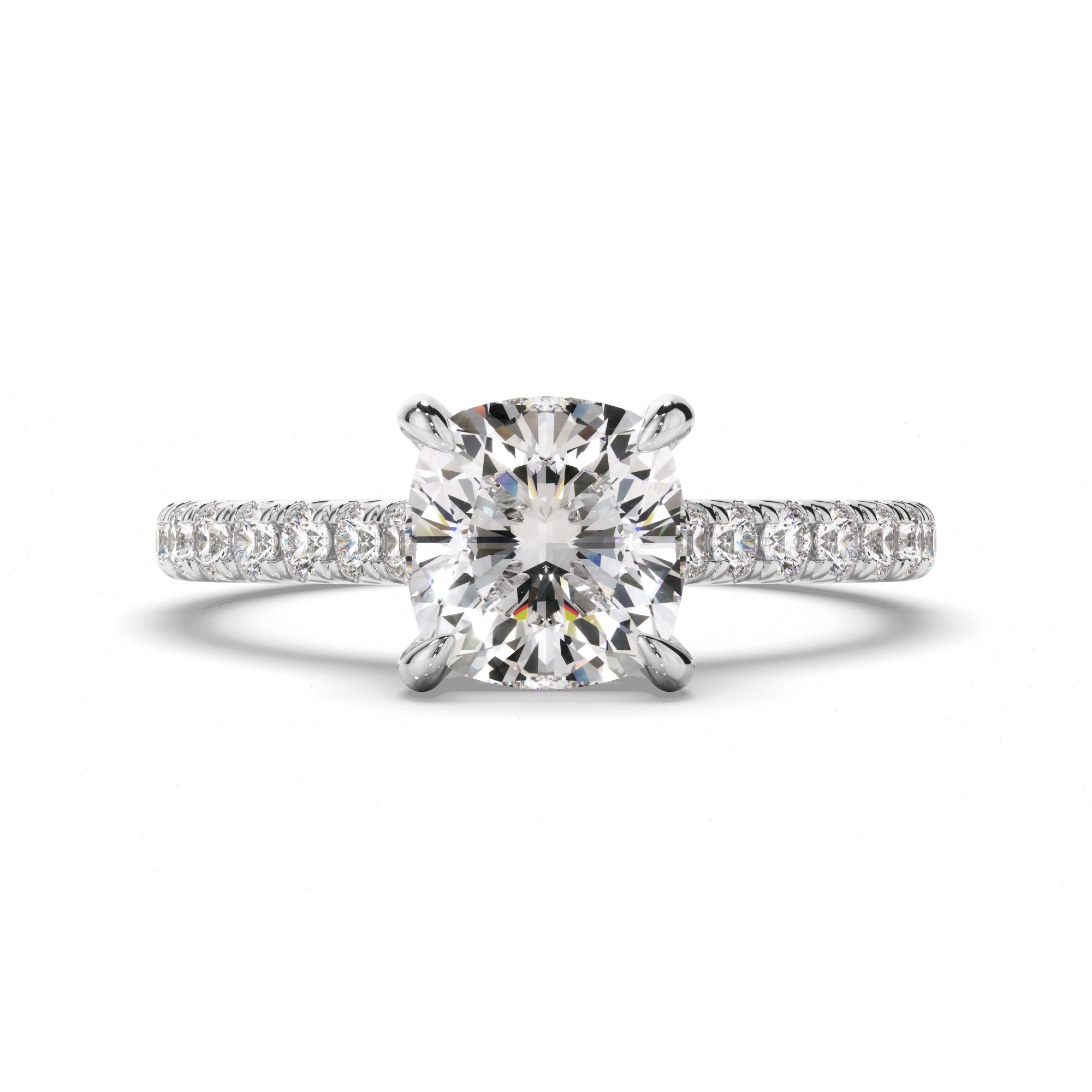 Calista - Cushion Cut Diamond Solitaire Engagement Ring With Diamond Sides
