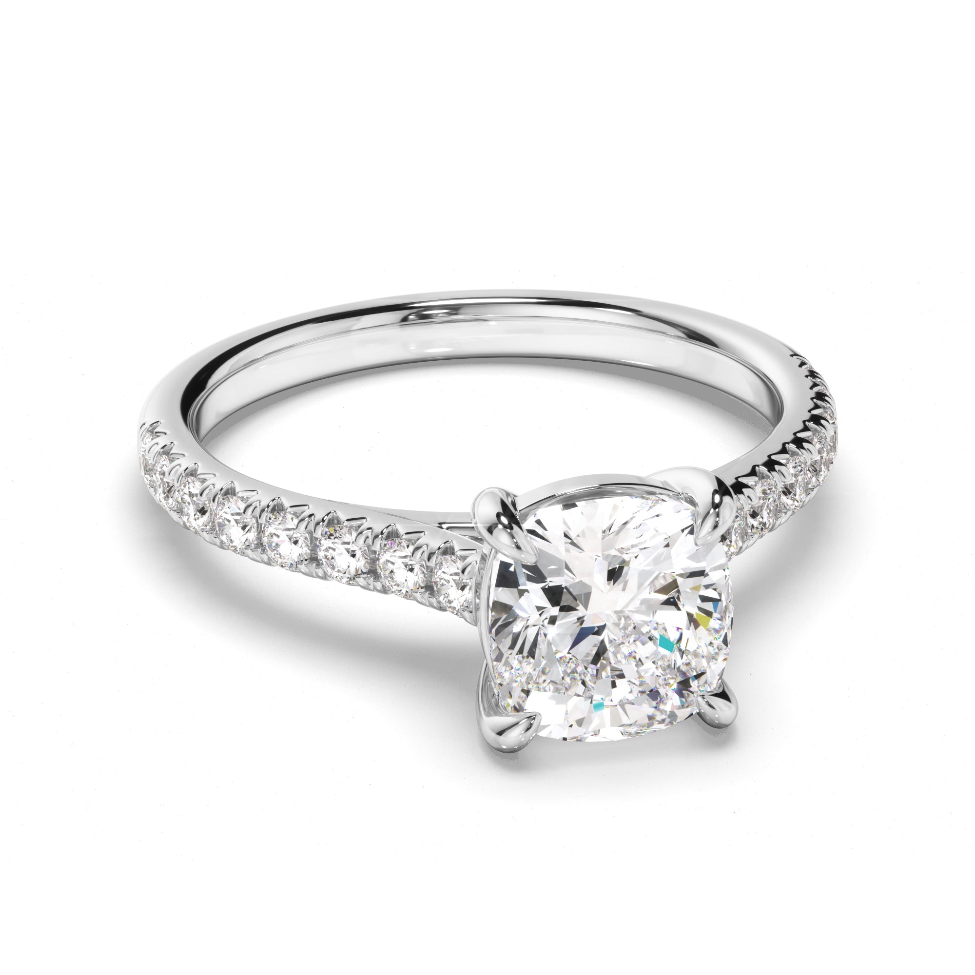 Calista - Cushion Cut Diamond Solitaire Engagement Ring With Diamond Sides