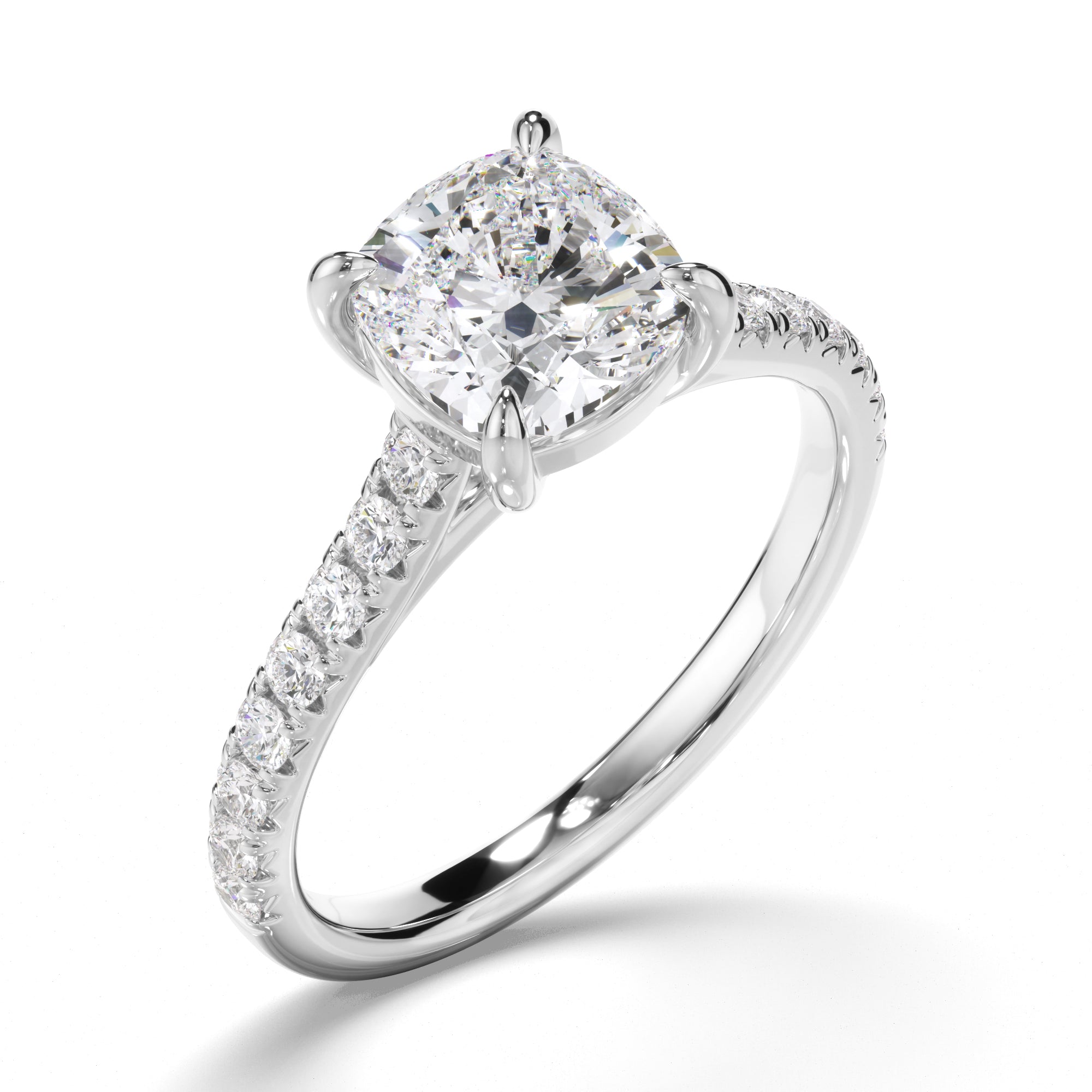 Calista - Cushion Cut Diamond Solitaire Engagement Ring With Diamond Sides