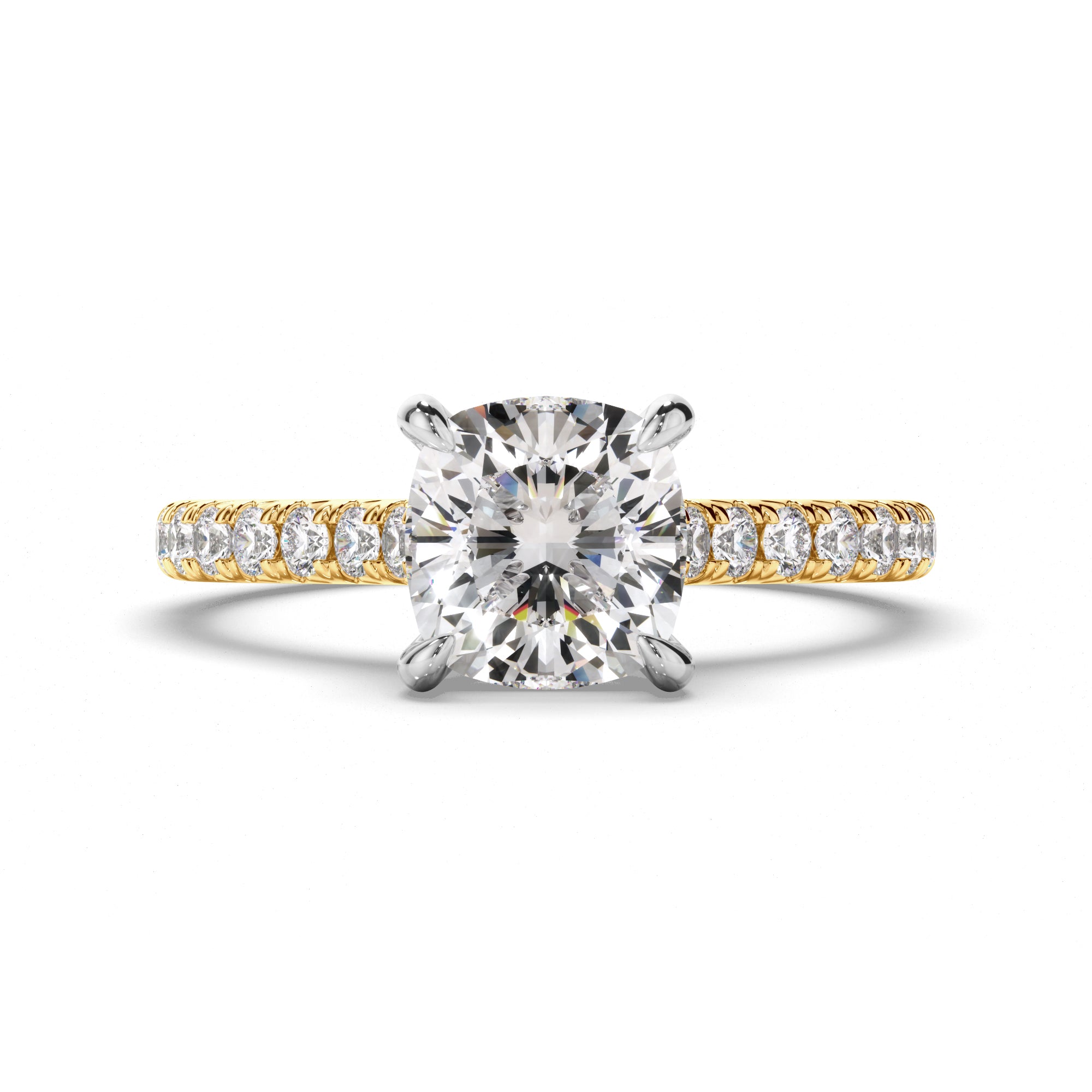 Calista - Cushion Cut Diamond Solitaire Engagement Ring With Diamond Sides