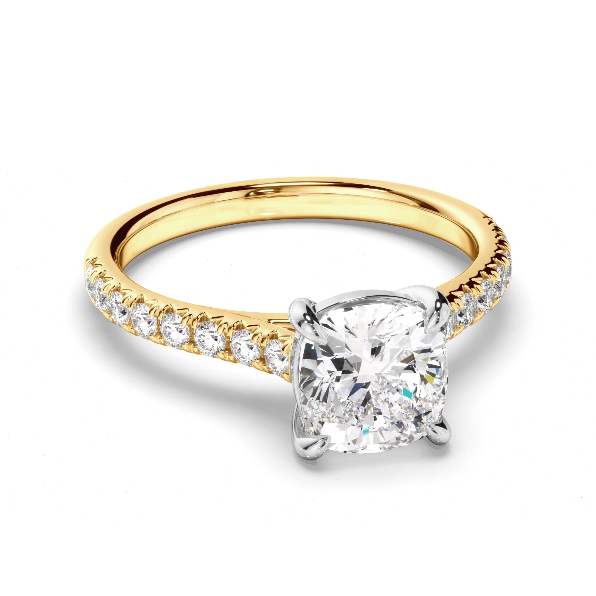 Calista - Cushion Cut Diamond Solitaire Engagement Ring With Diamond Sides