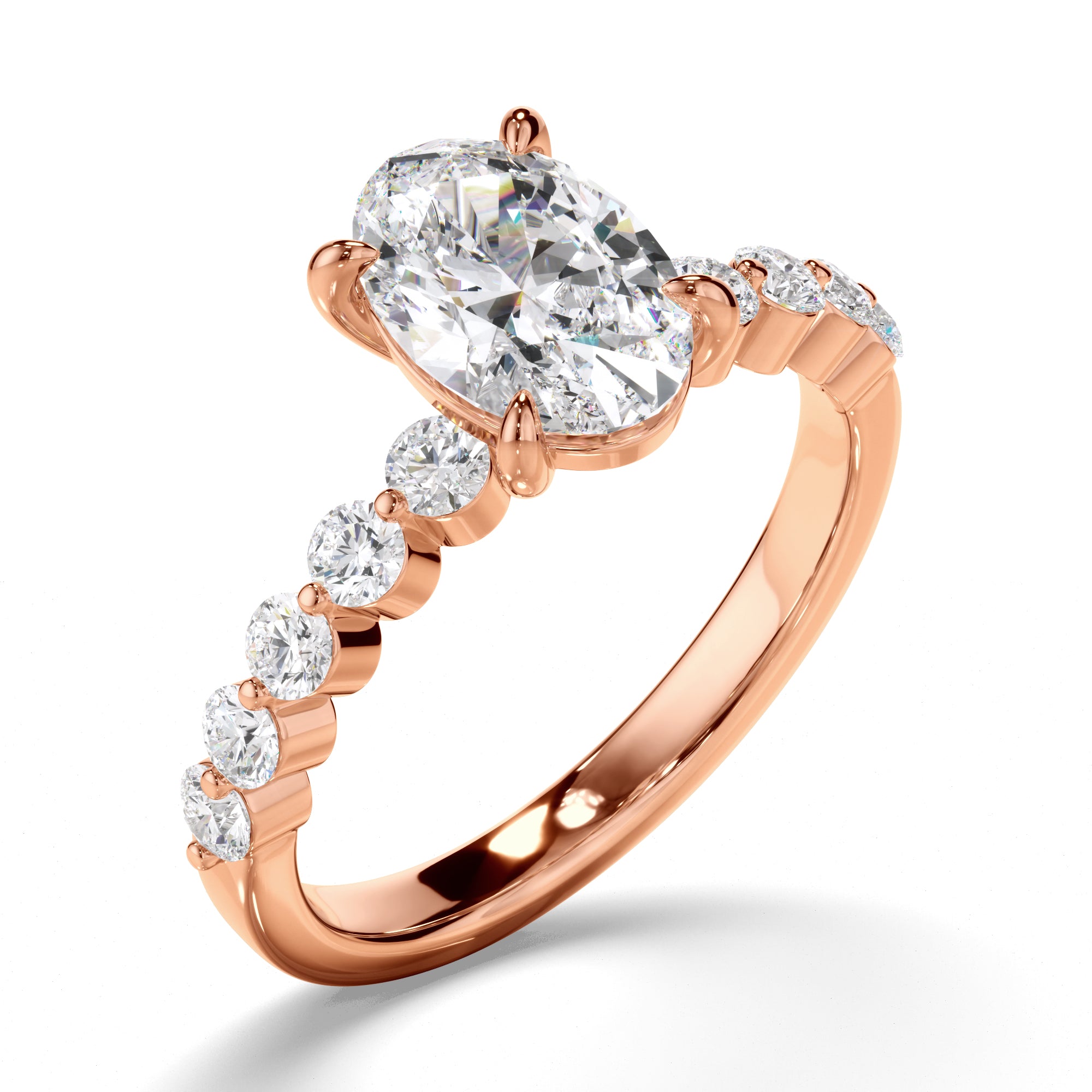 Hera - Oval Cut Diamond Engagement Ring with Diamond Sides