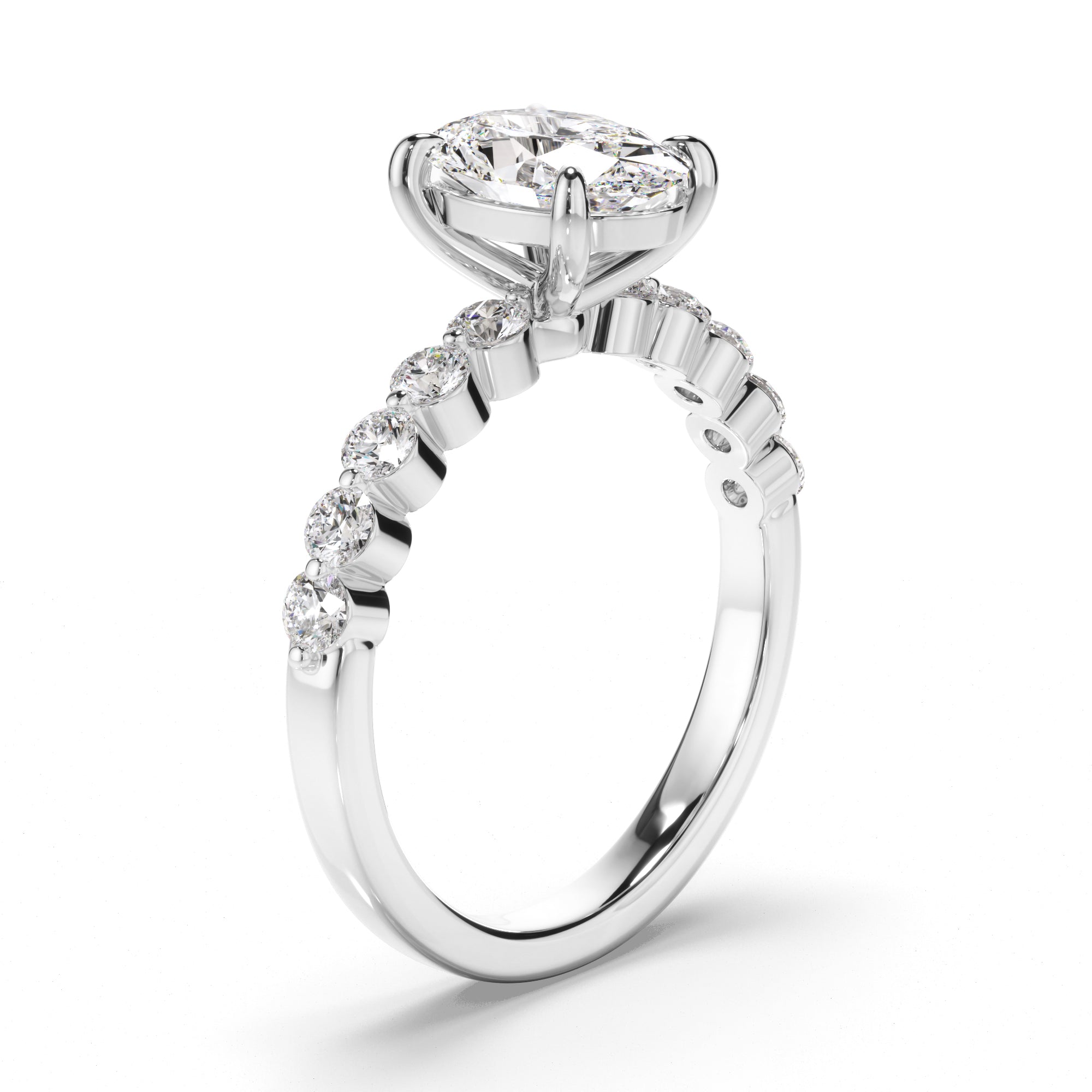 Hera - Oval Cut Diamond Engagement Ring with Diamond Sides