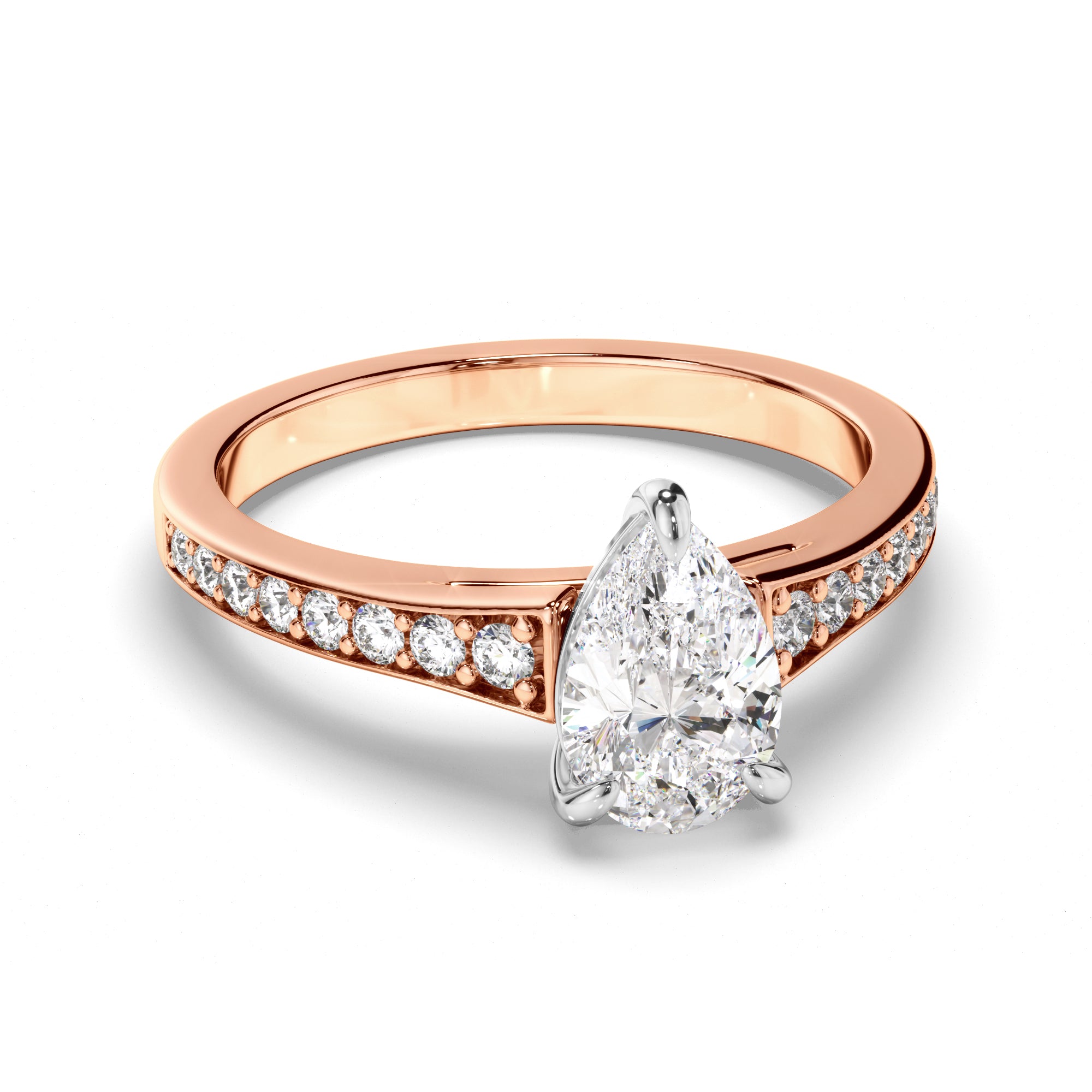 Diana - Pear Cut Diamond Engagement Ring with Diamond Sides