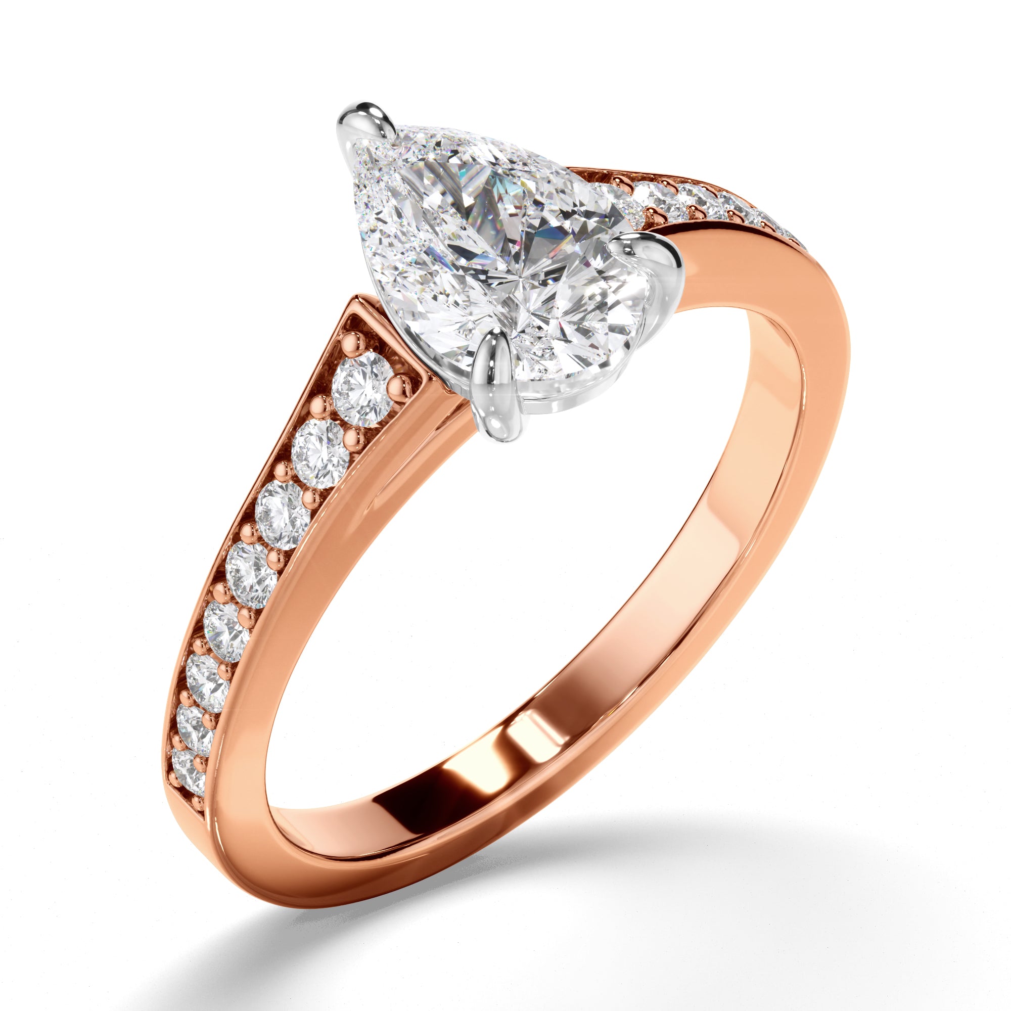 Diana - Pear Cut Diamond Engagement Ring with Diamond Sides
