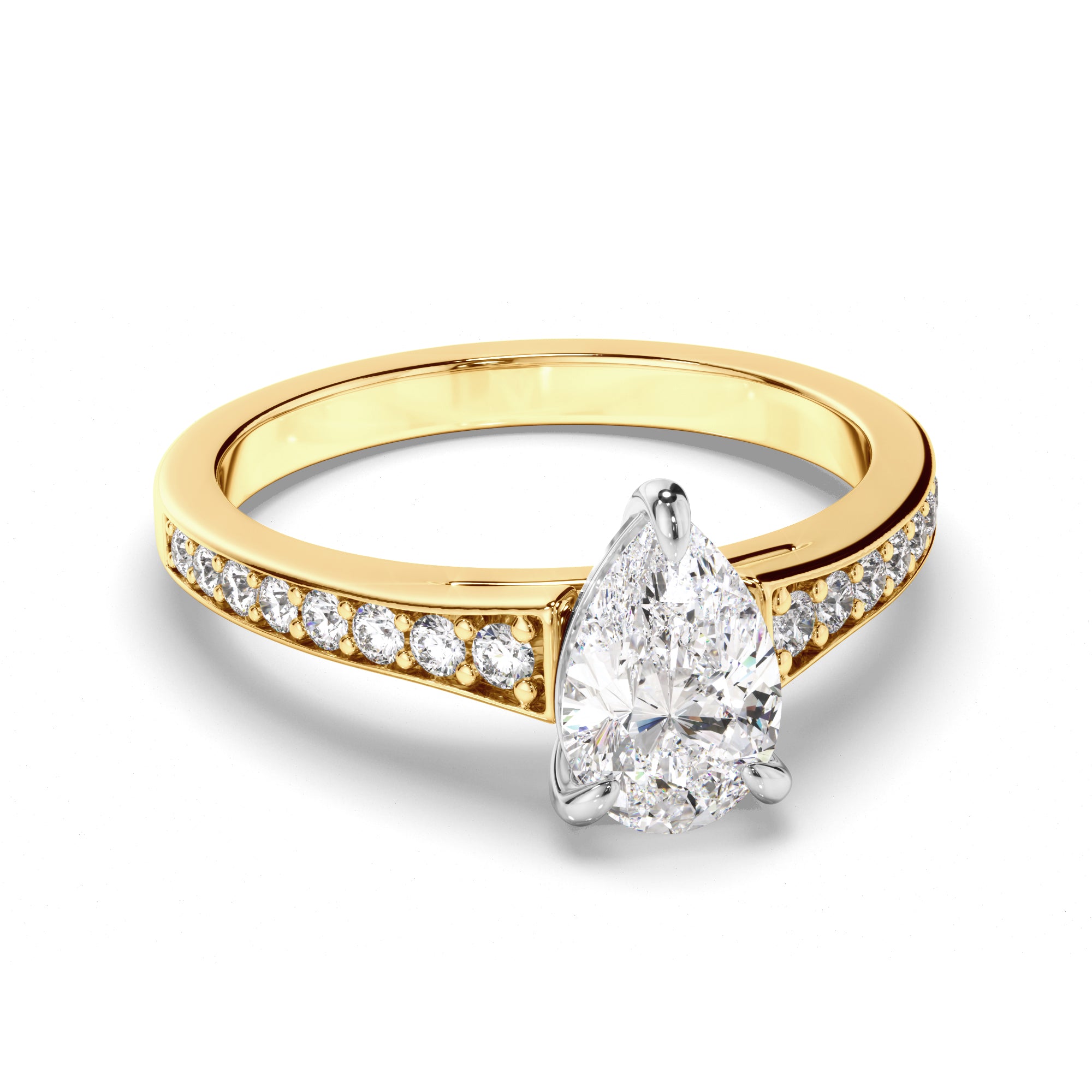Diana - Pear Cut Diamond Engagement Ring with Diamond Sides