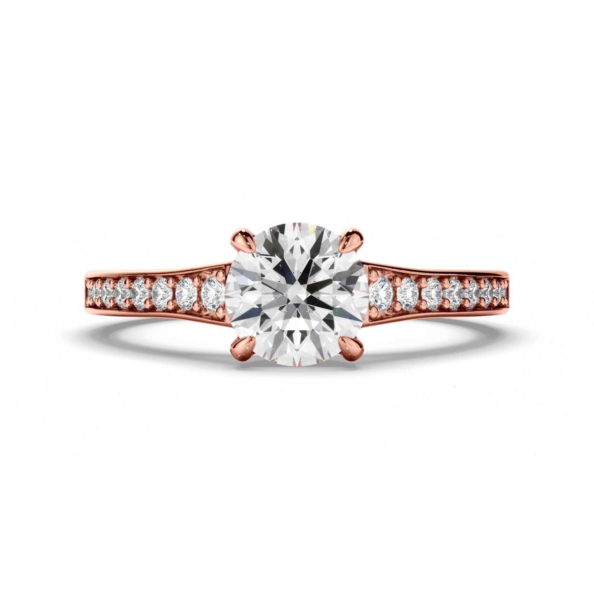 Emmeline - Round Brilliant Cut Diamond Engagement Ring with Diamond Band
