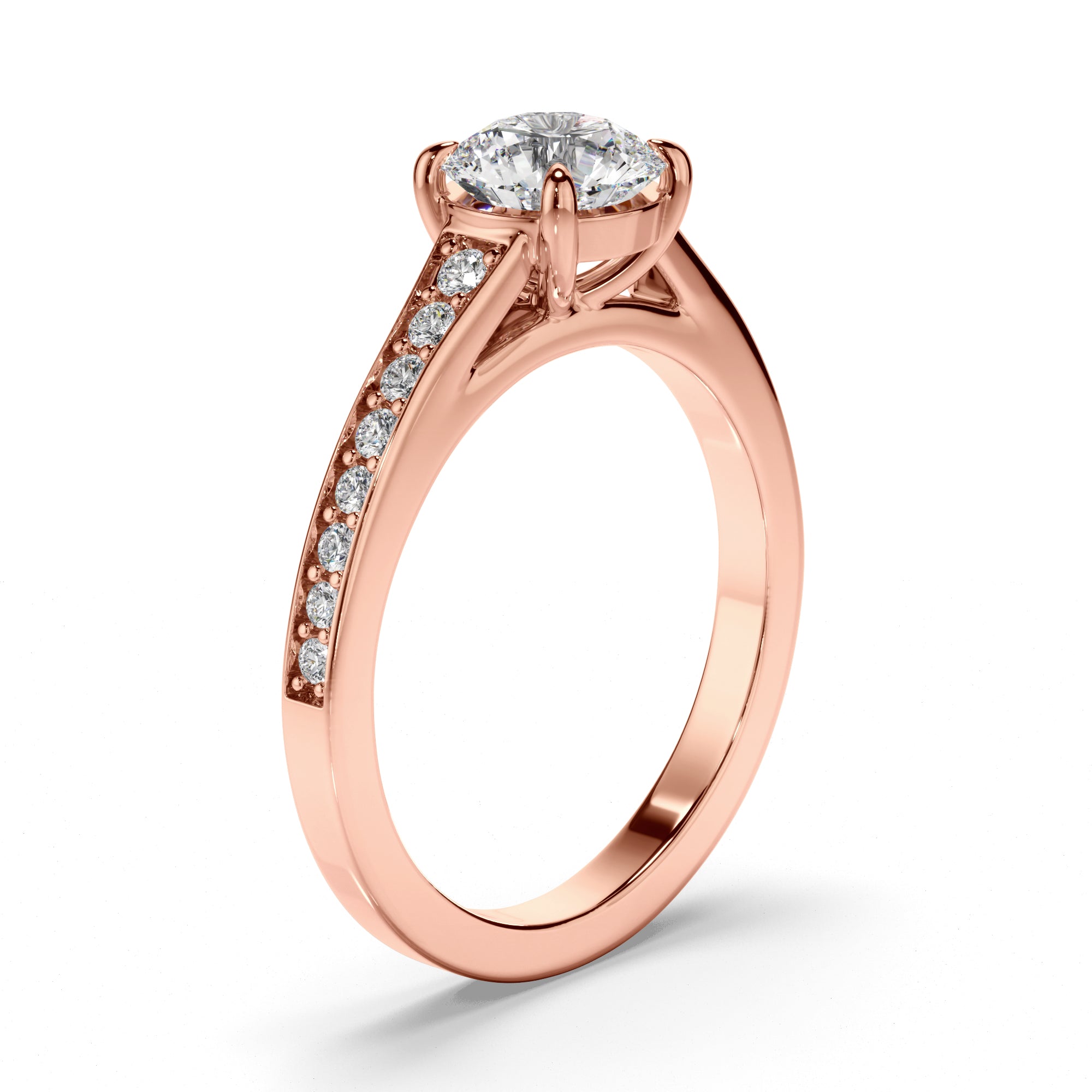 Emmeline - Round Brilliant Cut Diamond Engagement Ring with Diamond Band