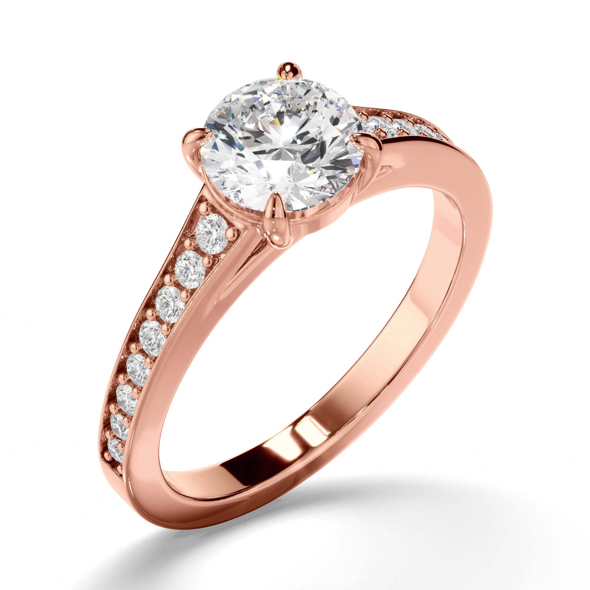 Emmeline - Round Brilliant Cut Diamond Engagement Ring with Diamond Band