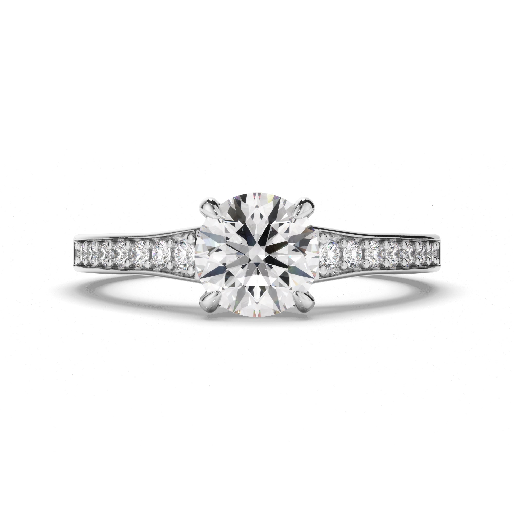 Emmeline - Round Brilliant Cut Diamond Engagement Ring with Diamond Band
