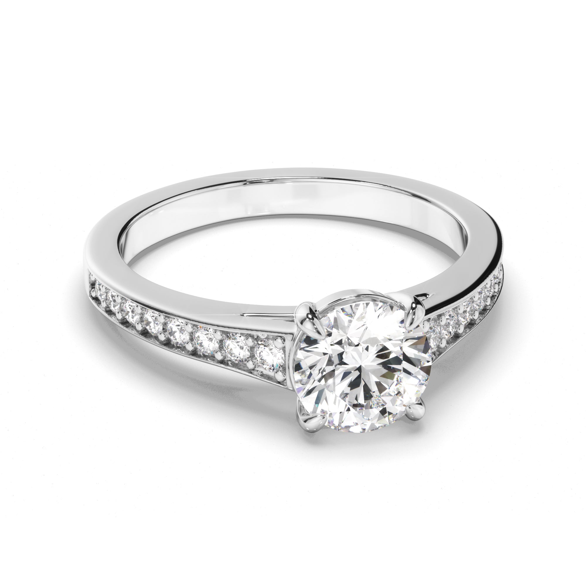 Emmeline - Round Brilliant Cut Diamond Engagement Ring with Diamond Band