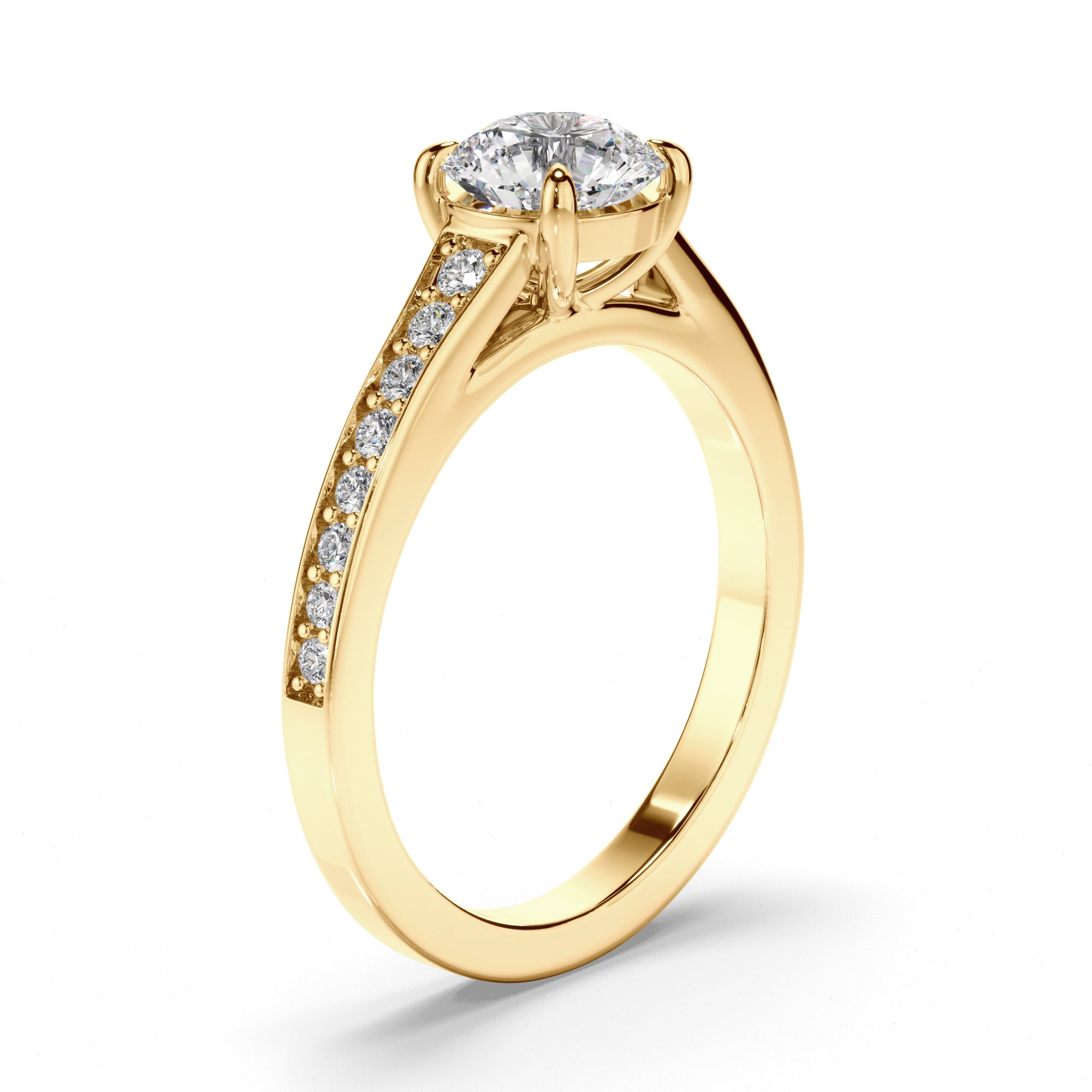 Emmeline - Round Brilliant Cut Diamond Engagement Ring with Diamond Band