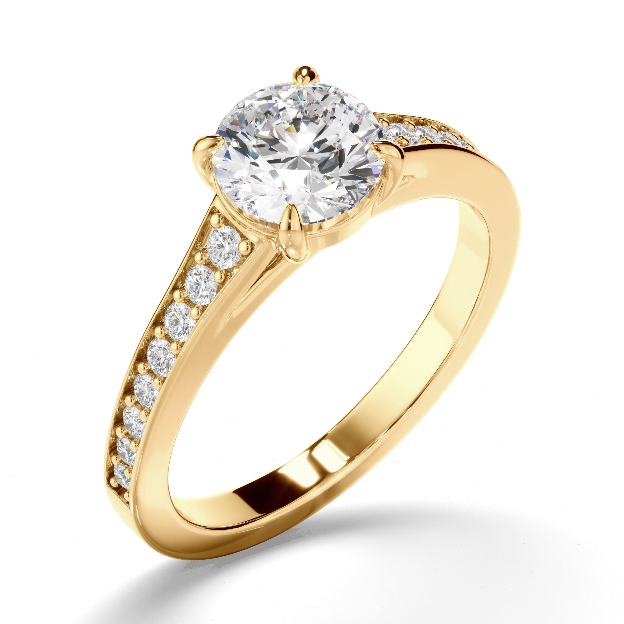 Emmeline - Round Brilliant Cut Diamond Engagement Ring with Diamond Band