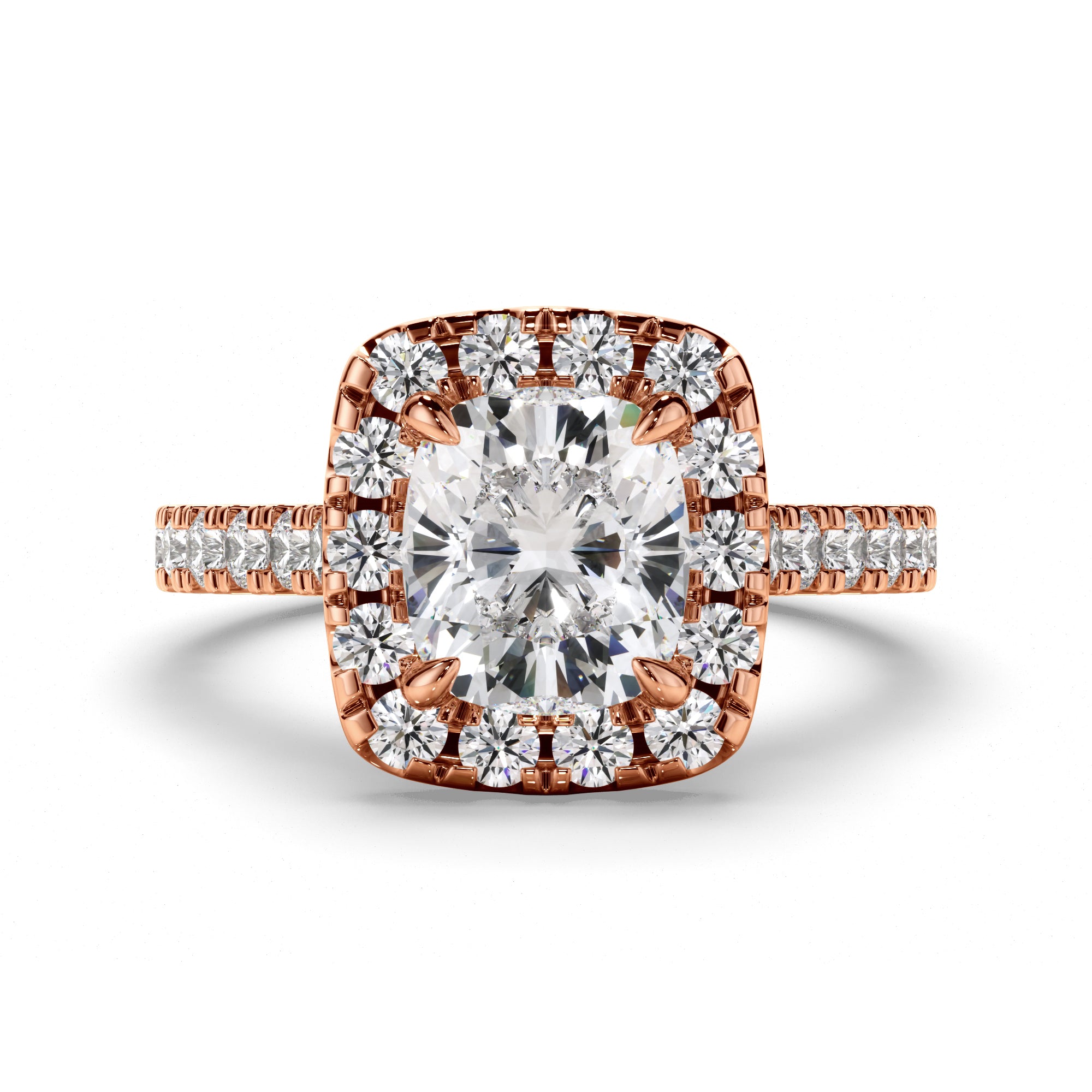 Amelie - Cushion Cut Diamond Halo Engagement Ring with Diamond Sides