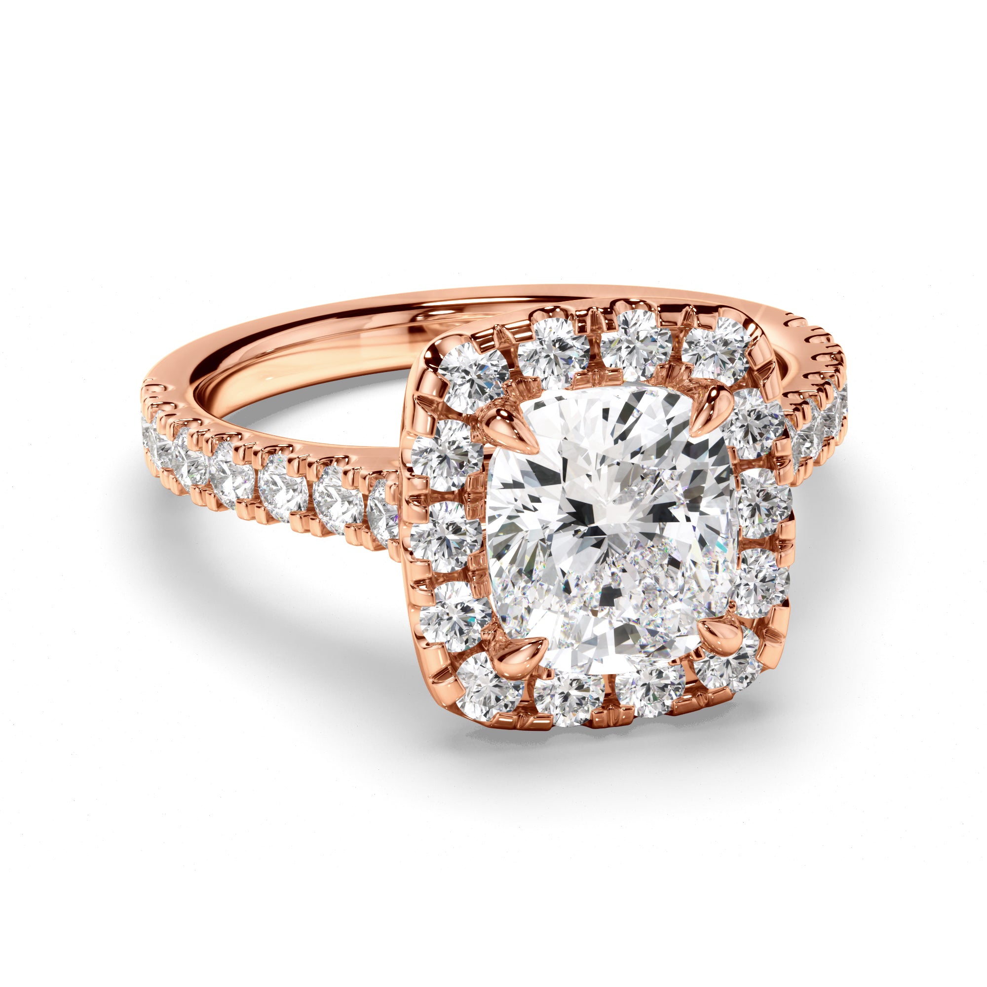 Amelie - Cushion Cut Diamond Halo Engagement Ring with Diamond Sides
