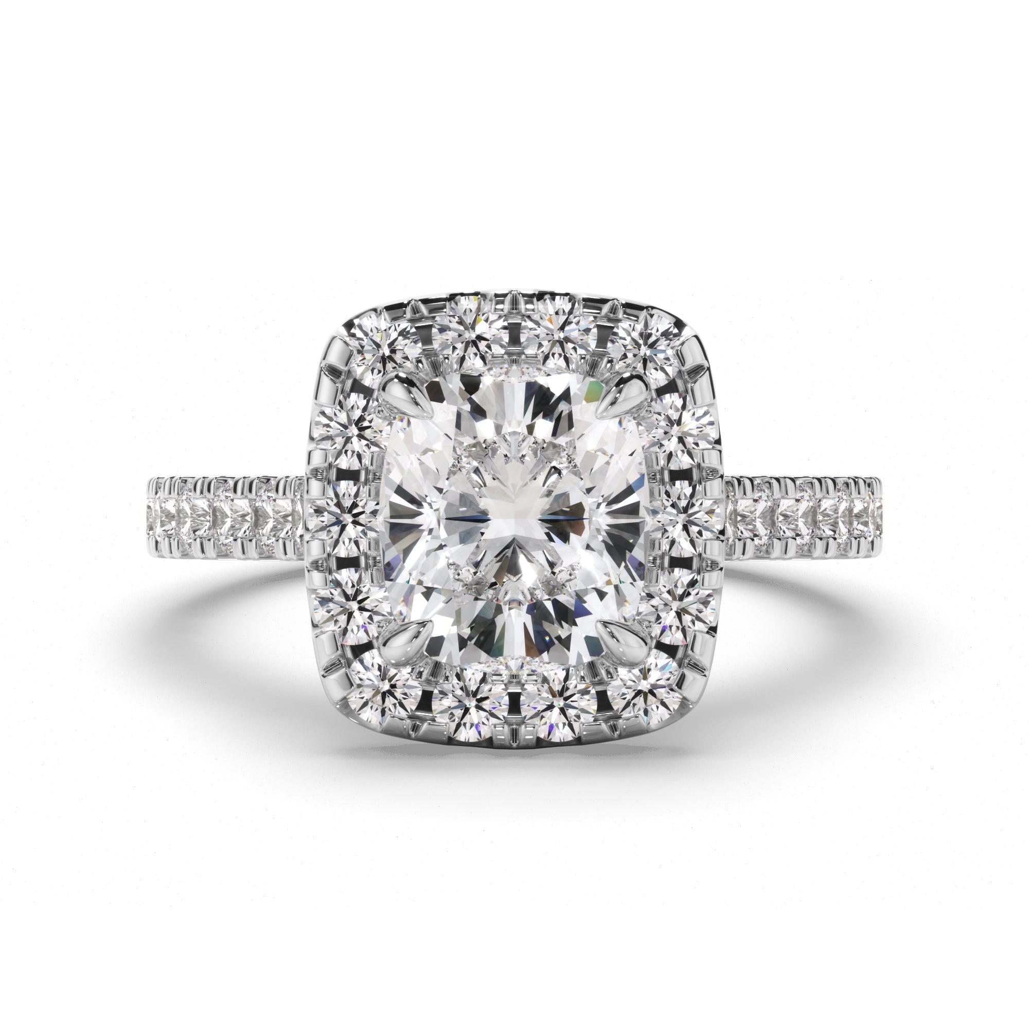 Amelie - Cushion Cut Diamond Halo Engagement Ring with Diamond Sides