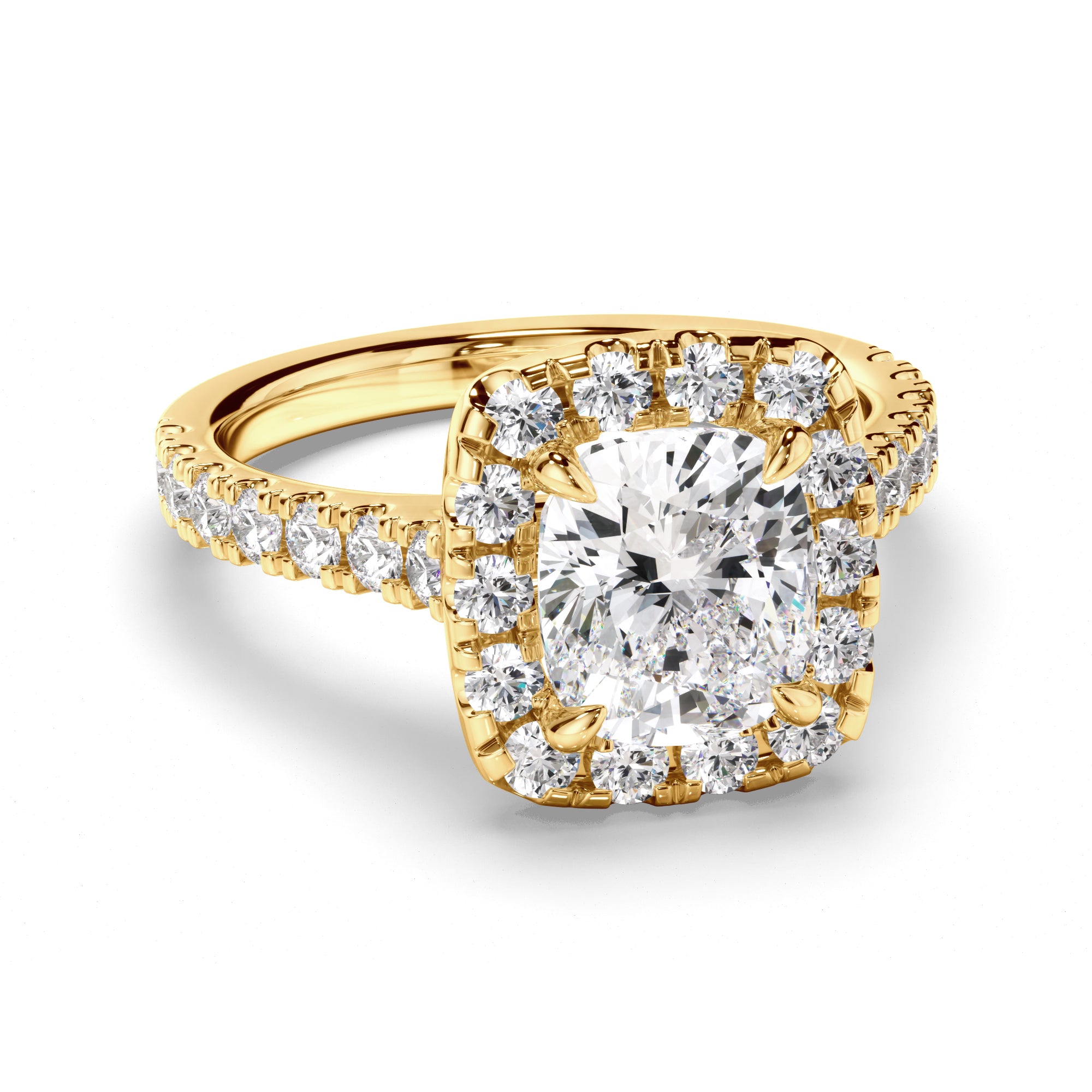 Amelie - Cushion Cut Diamond Halo Engagement Ring with Diamond Sides