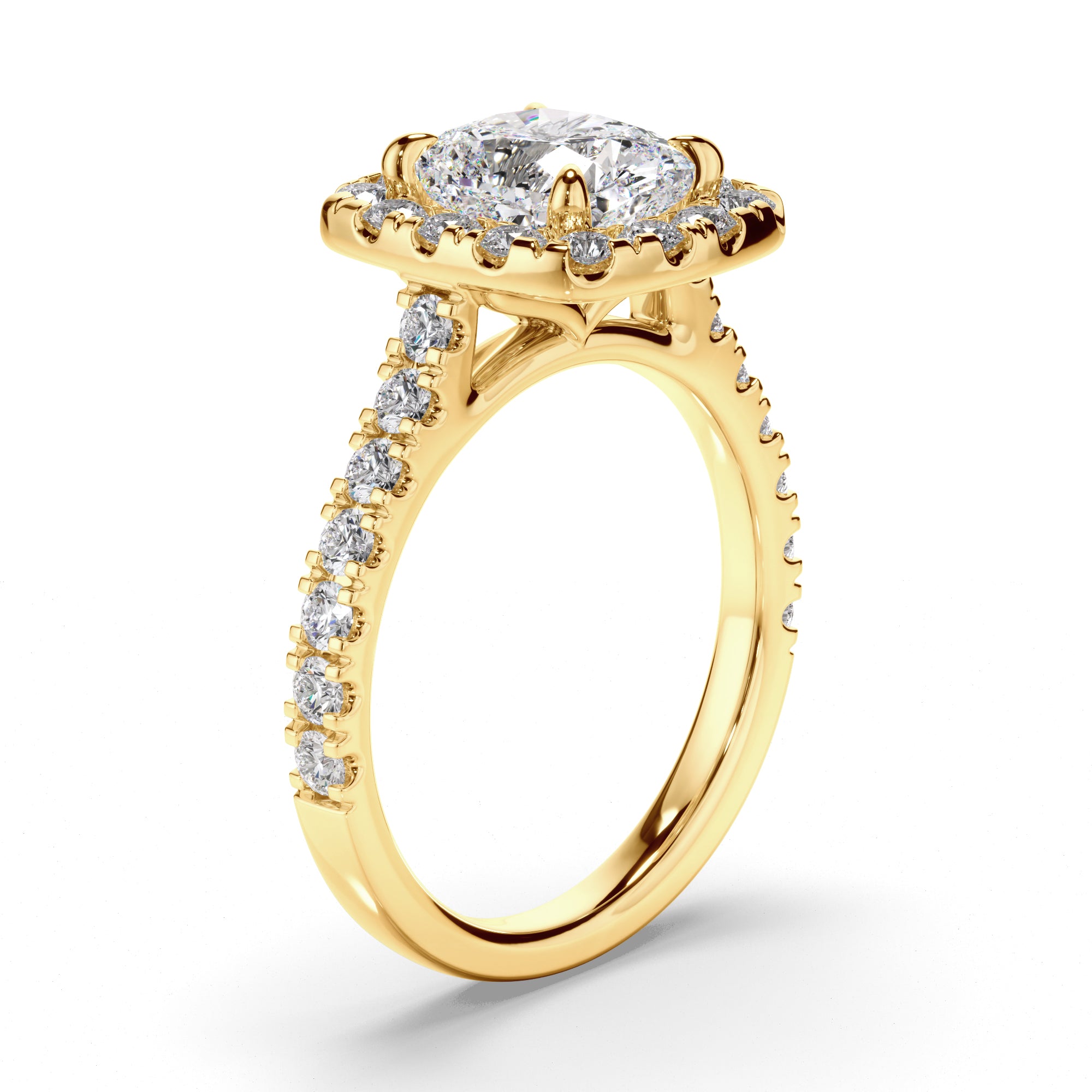 Amelie - Cushion Cut Diamond Halo Engagement Ring with Diamond Sides