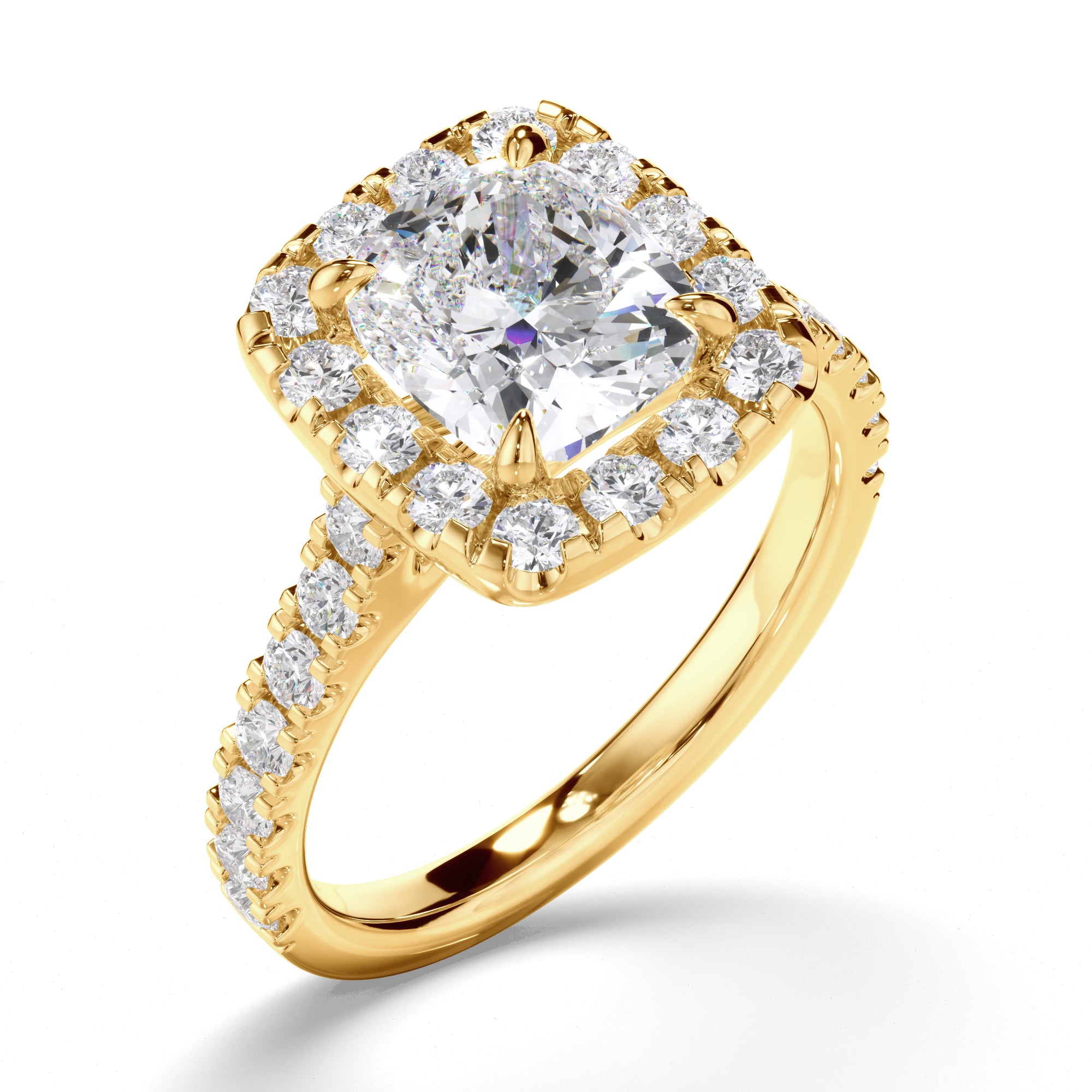 Amelie - Cushion Cut Diamond Halo Engagement Ring with Diamond Sides