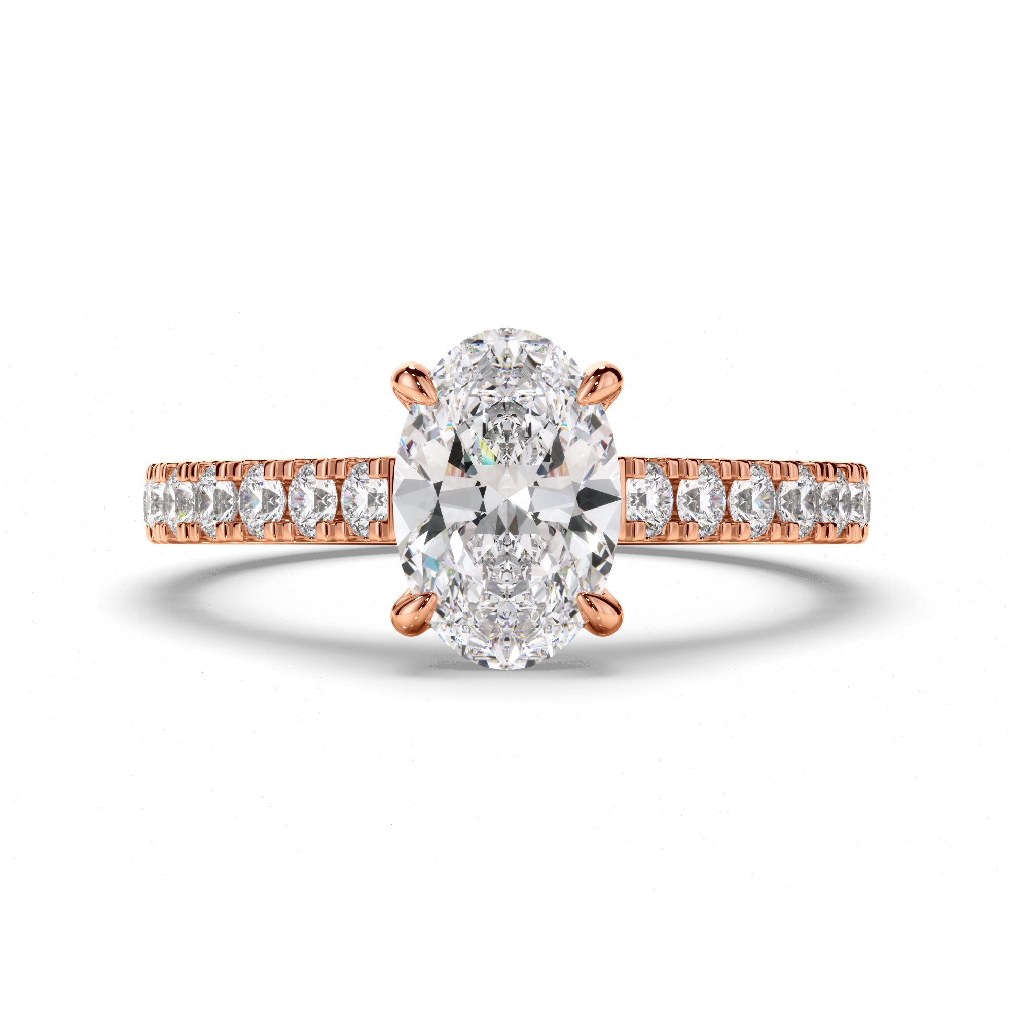 Selene - Oval Cut Diamond Engagement Ring with Diamond Sides