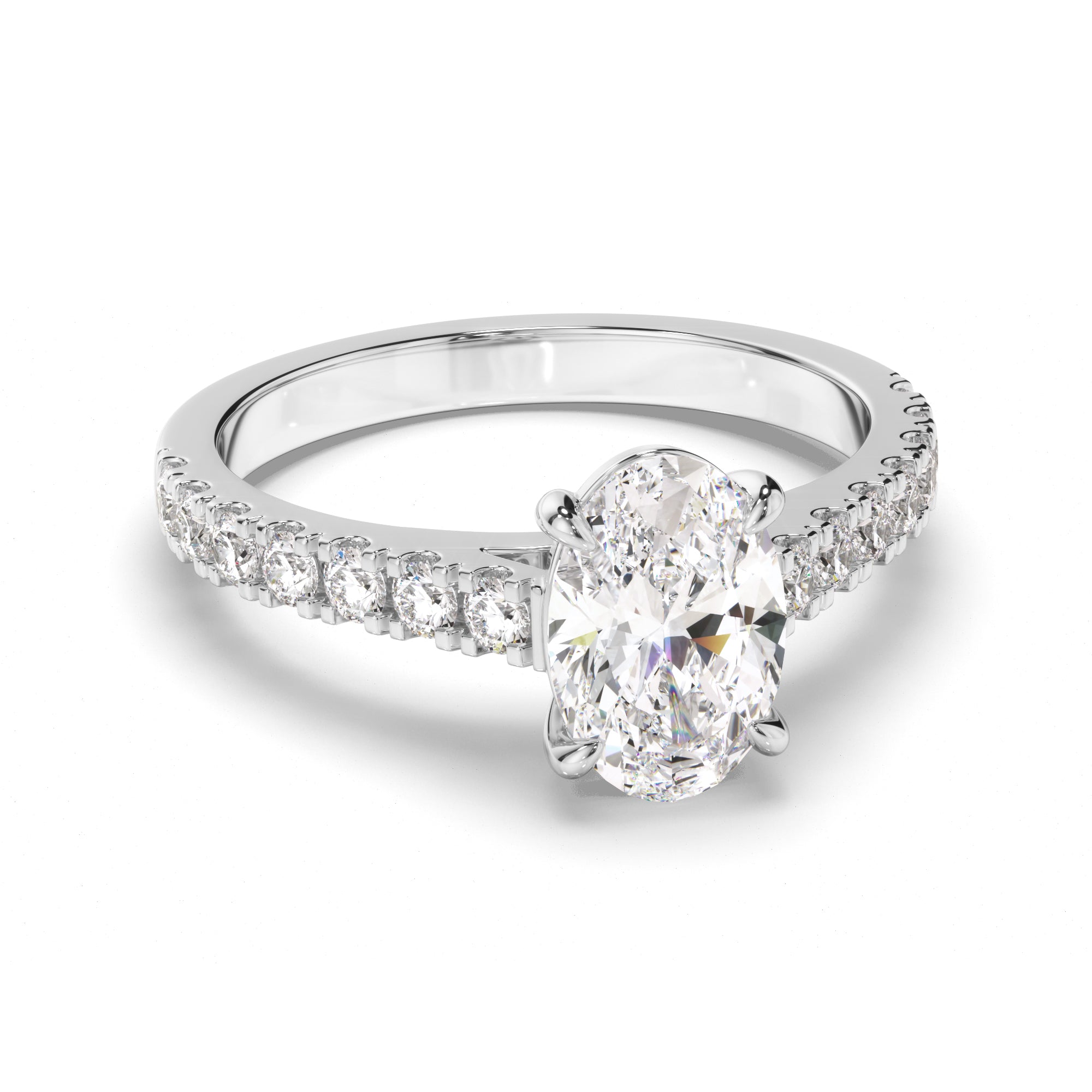 Selene - Oval Cut Diamond Engagement Ring with Diamond Sides