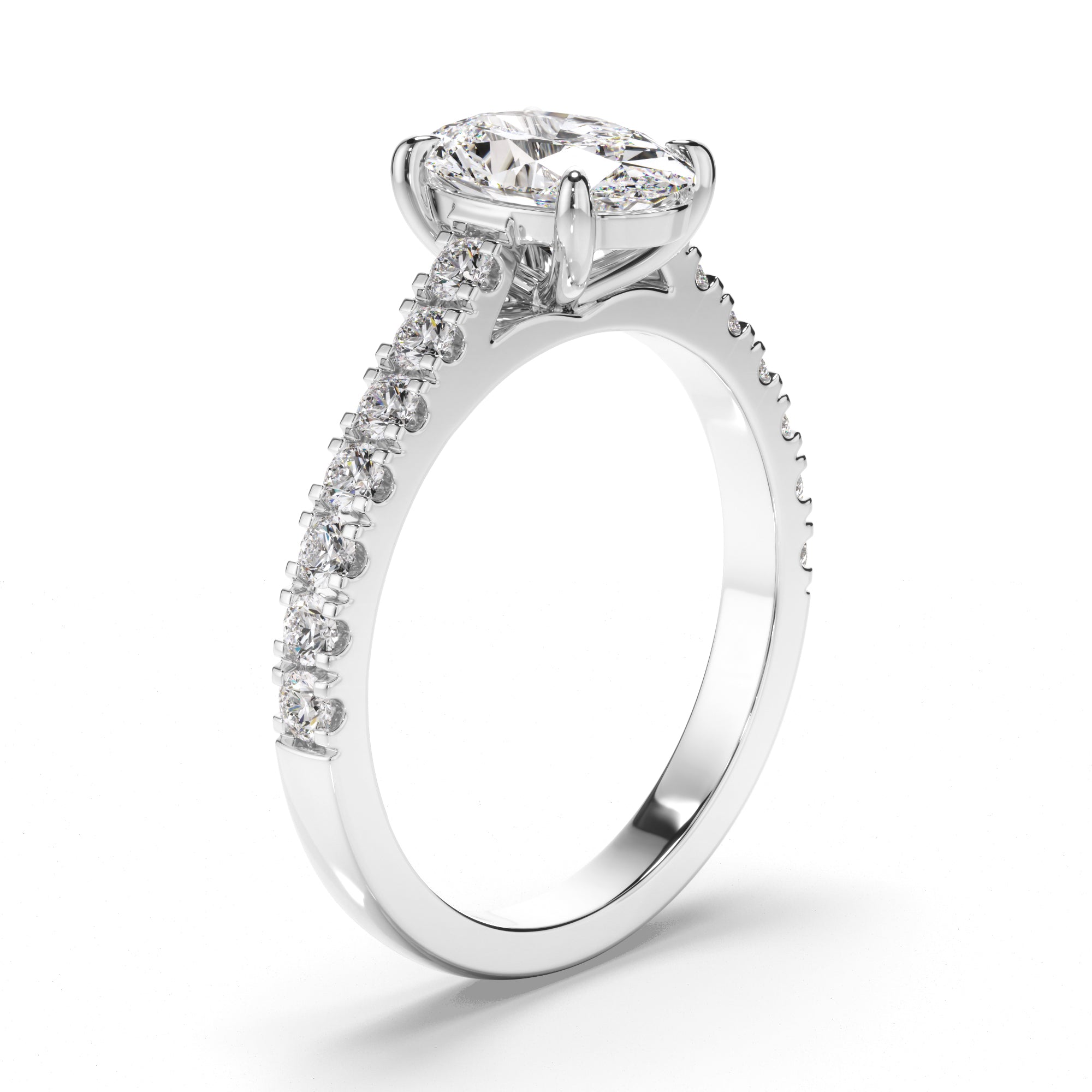 Selene - Oval Cut Diamond Engagement Ring with Diamond Sides
