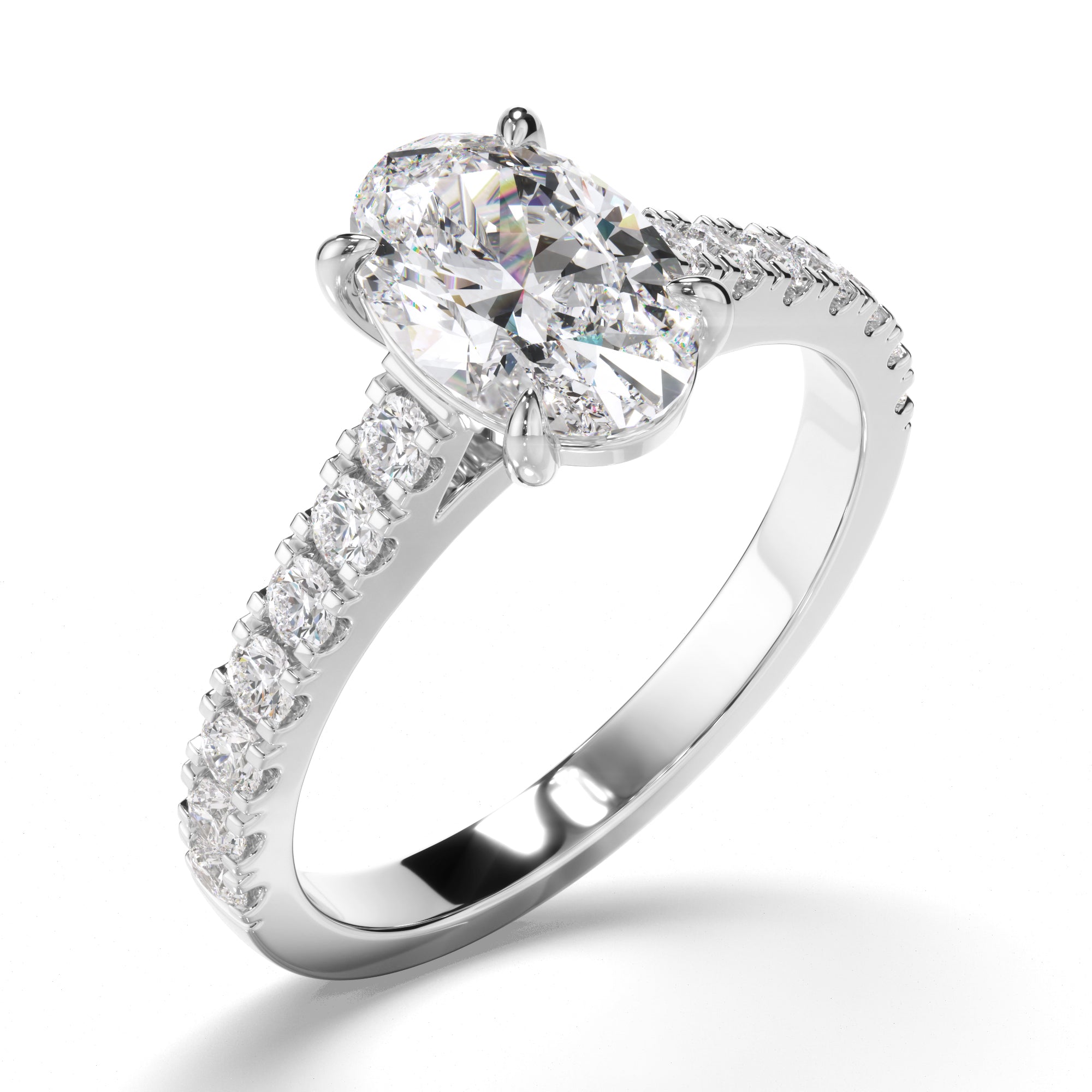 Selene - Oval Cut Diamond Engagement Ring with Diamond Sides
