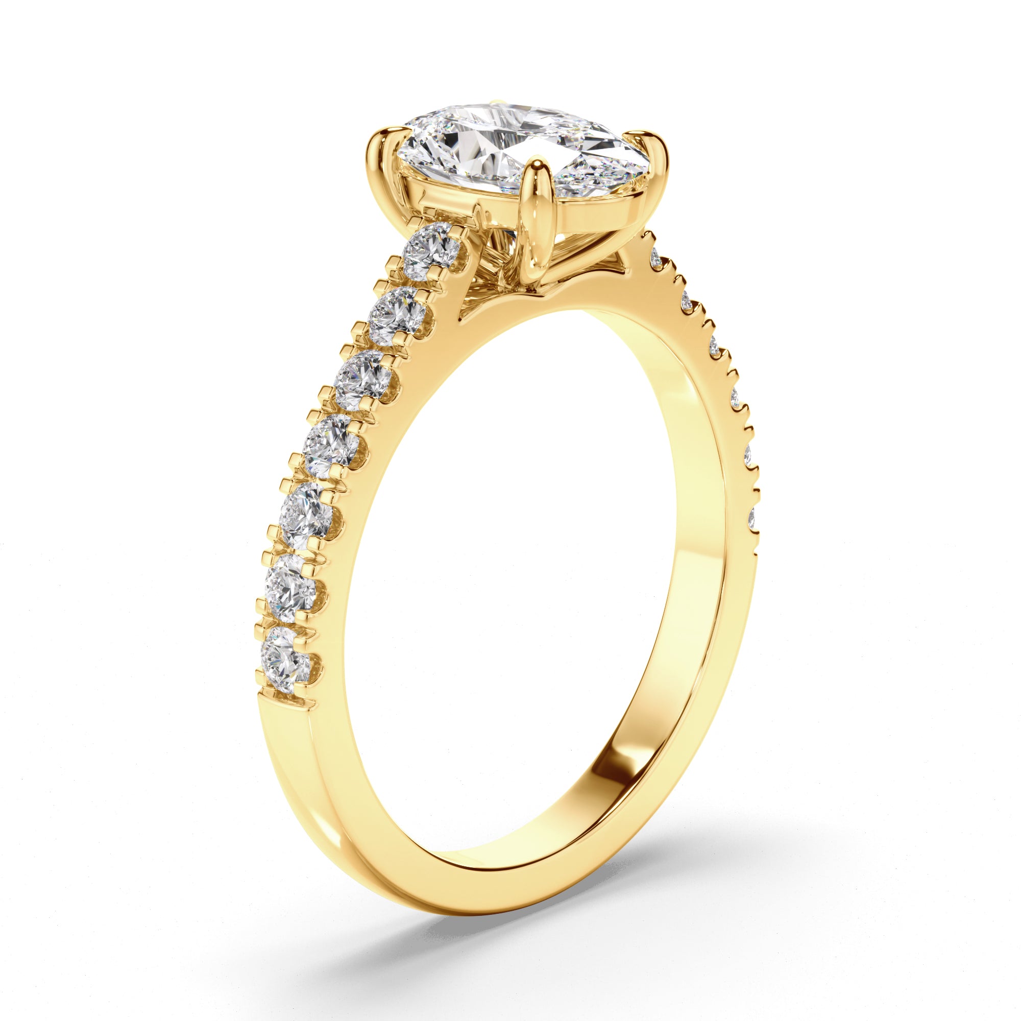 Selene - Oval Cut Diamond Engagement Ring with Diamond Sides