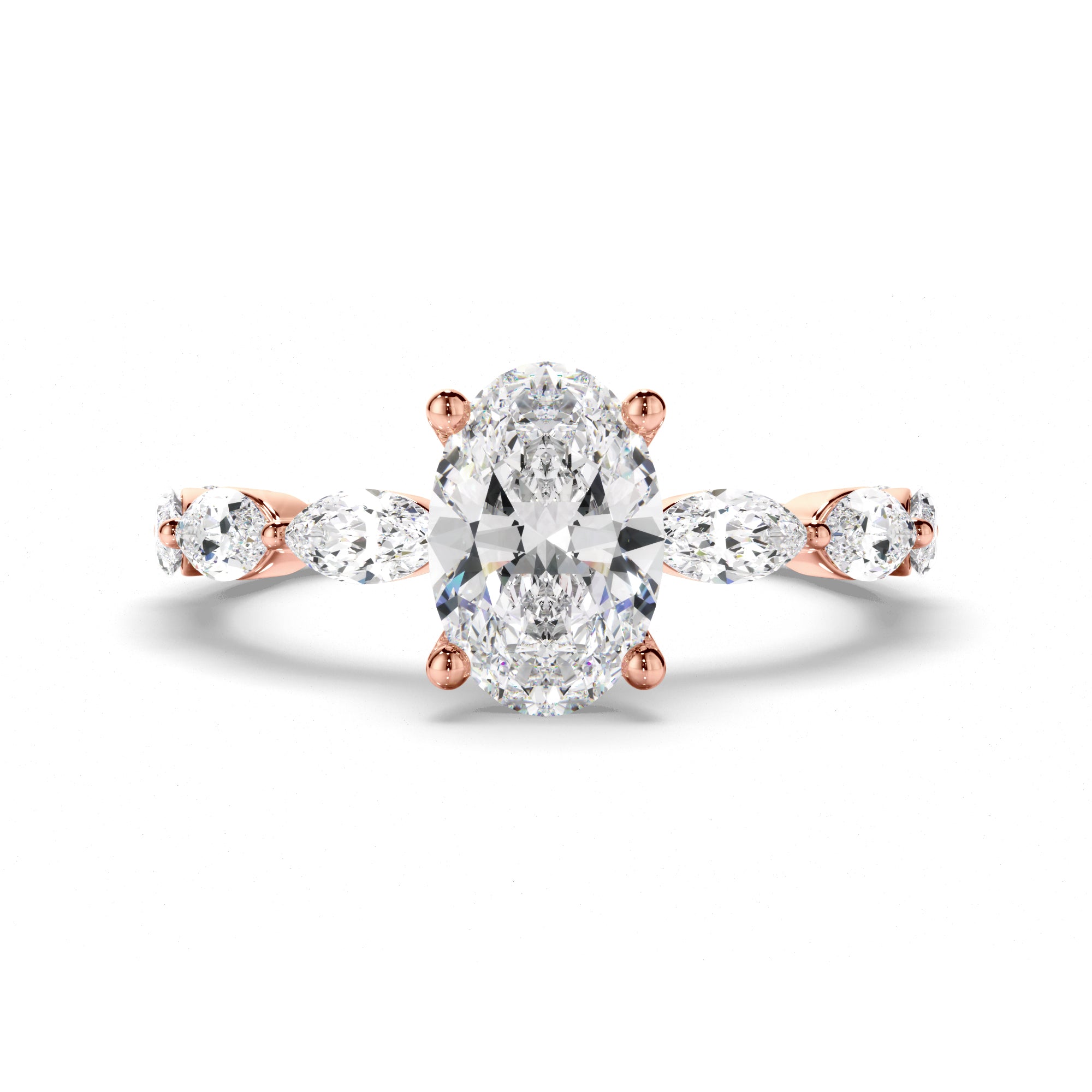 Francesca - Oval Cut Diamond Engagement Ring with Marquise Sides