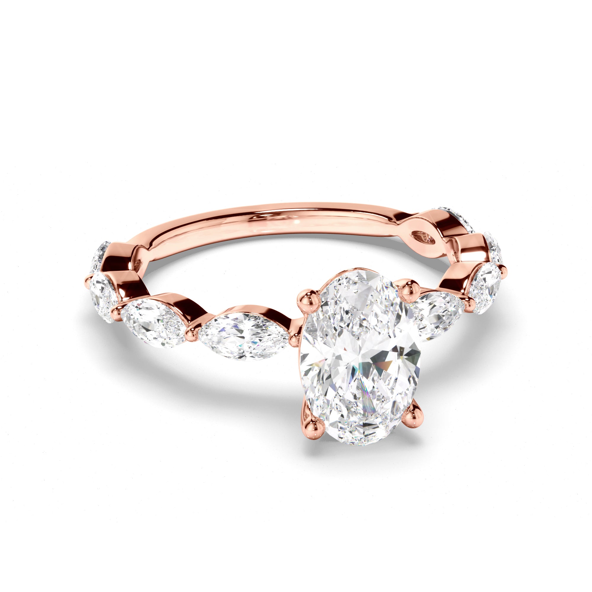 Francesca - Oval Cut Diamond Engagement Ring with Marquise Sides