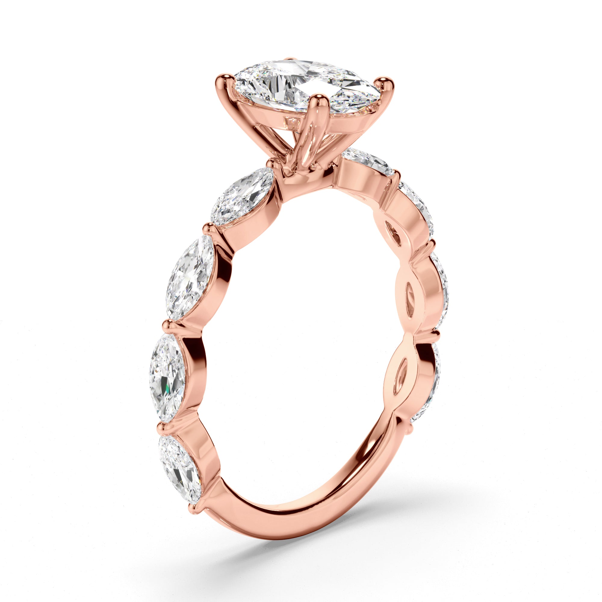Francesca - Oval Cut Diamond Engagement Ring with Marquise Sides