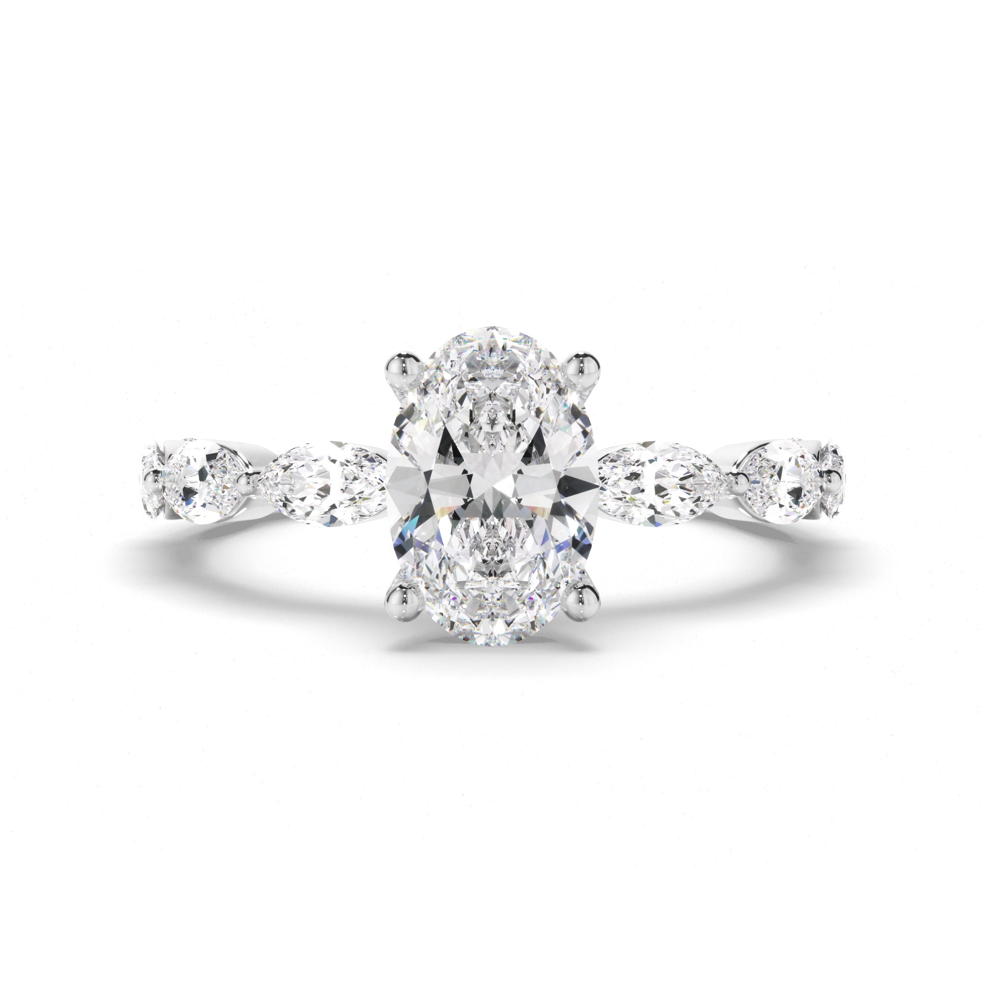 Francesca - Oval Cut Diamond Engagement Ring with Marquise Sides