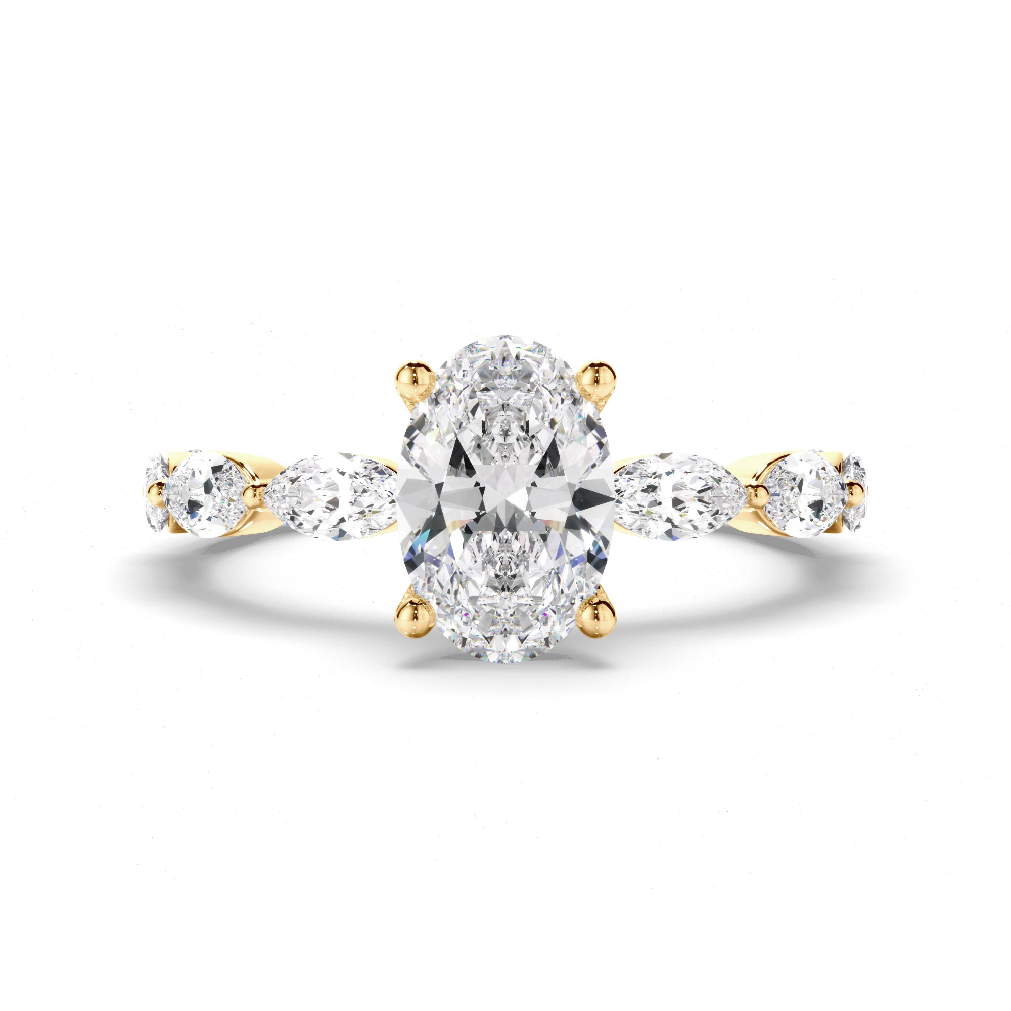 Francesca - Oval Cut Diamond Engagement Ring with Marquise Sides