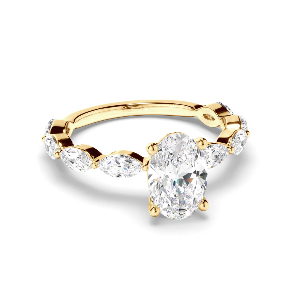 Francesca - Oval Cut Diamond Engagement Ring with Marquise Sides