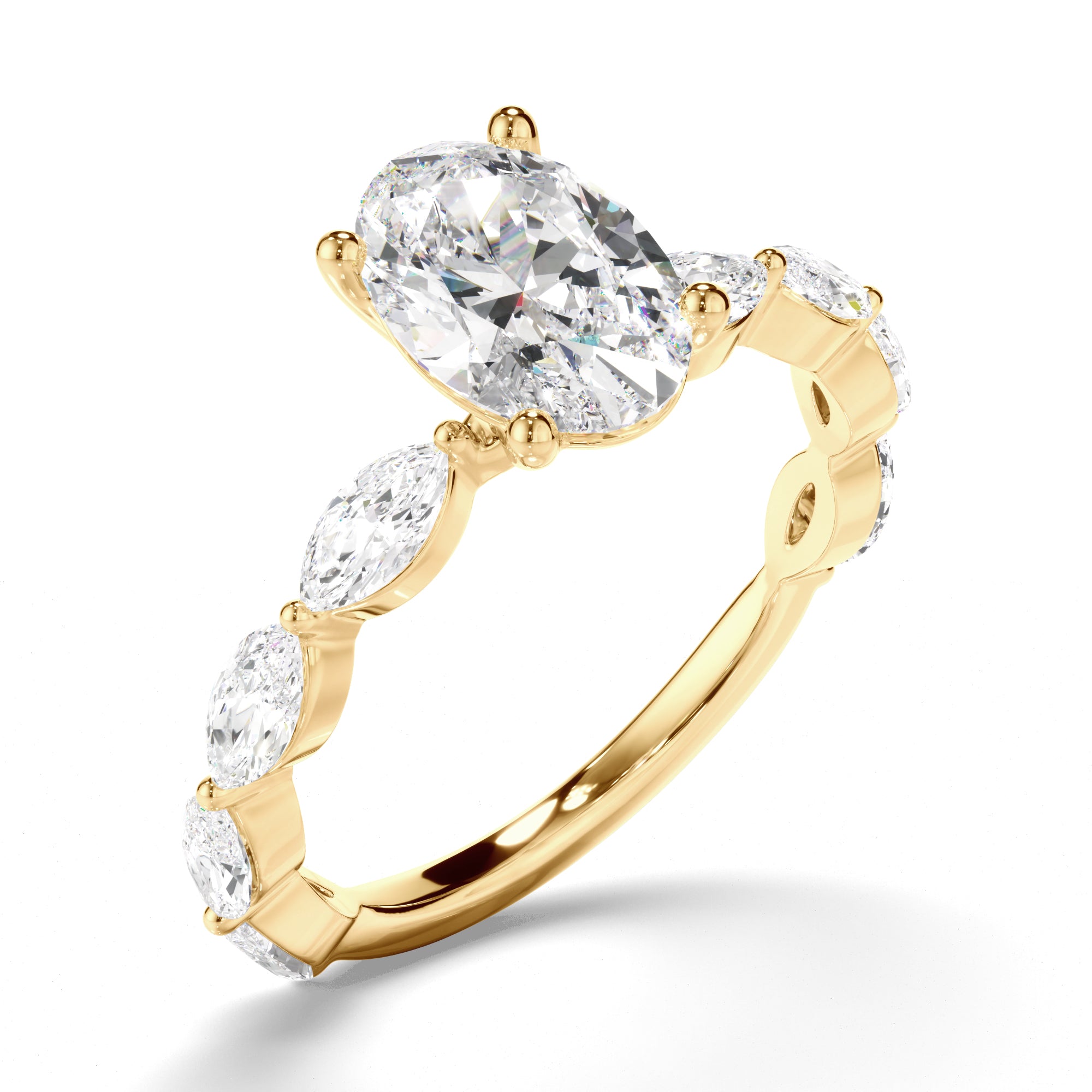 Francesca - Oval Cut Diamond Engagement Ring with Marquise Sides
