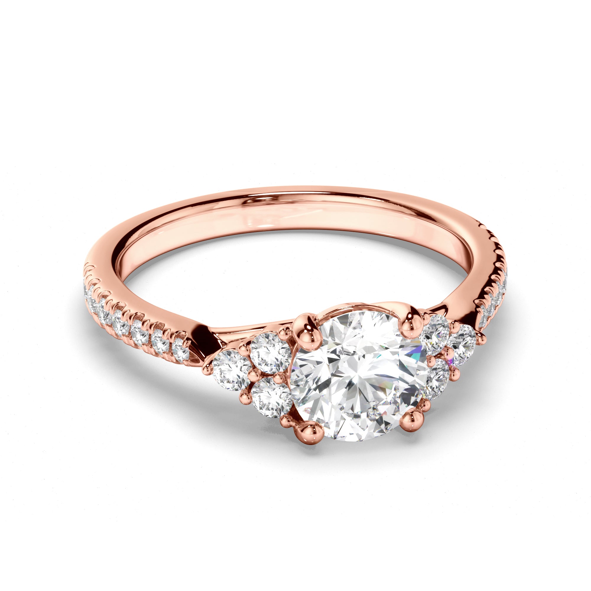 Adrienne - Round Brilliant Cut Diamond Engagement Ring with Diamond Sides