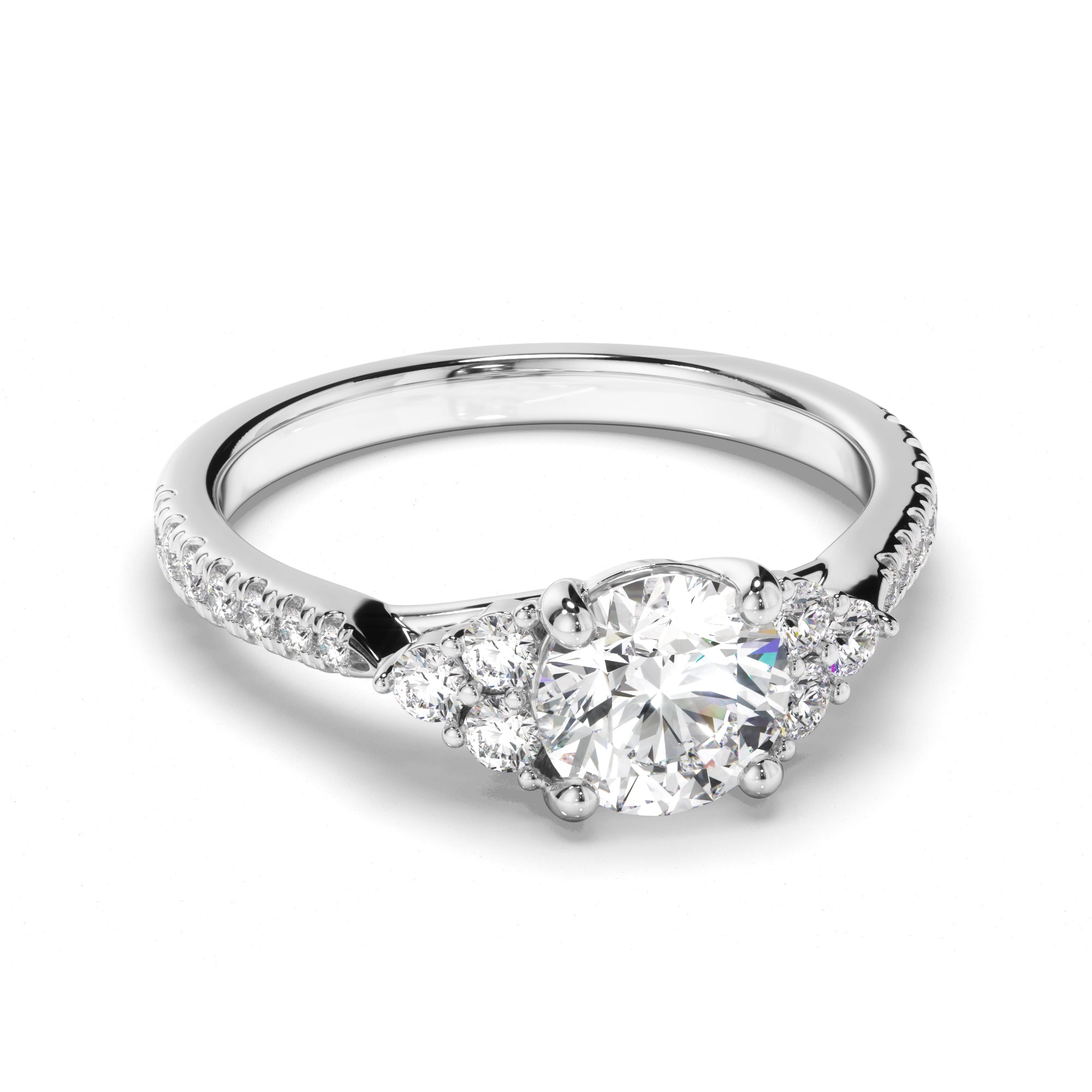 Adrienne - Round Brilliant Cut Diamond Engagement Ring with Diamond Sides