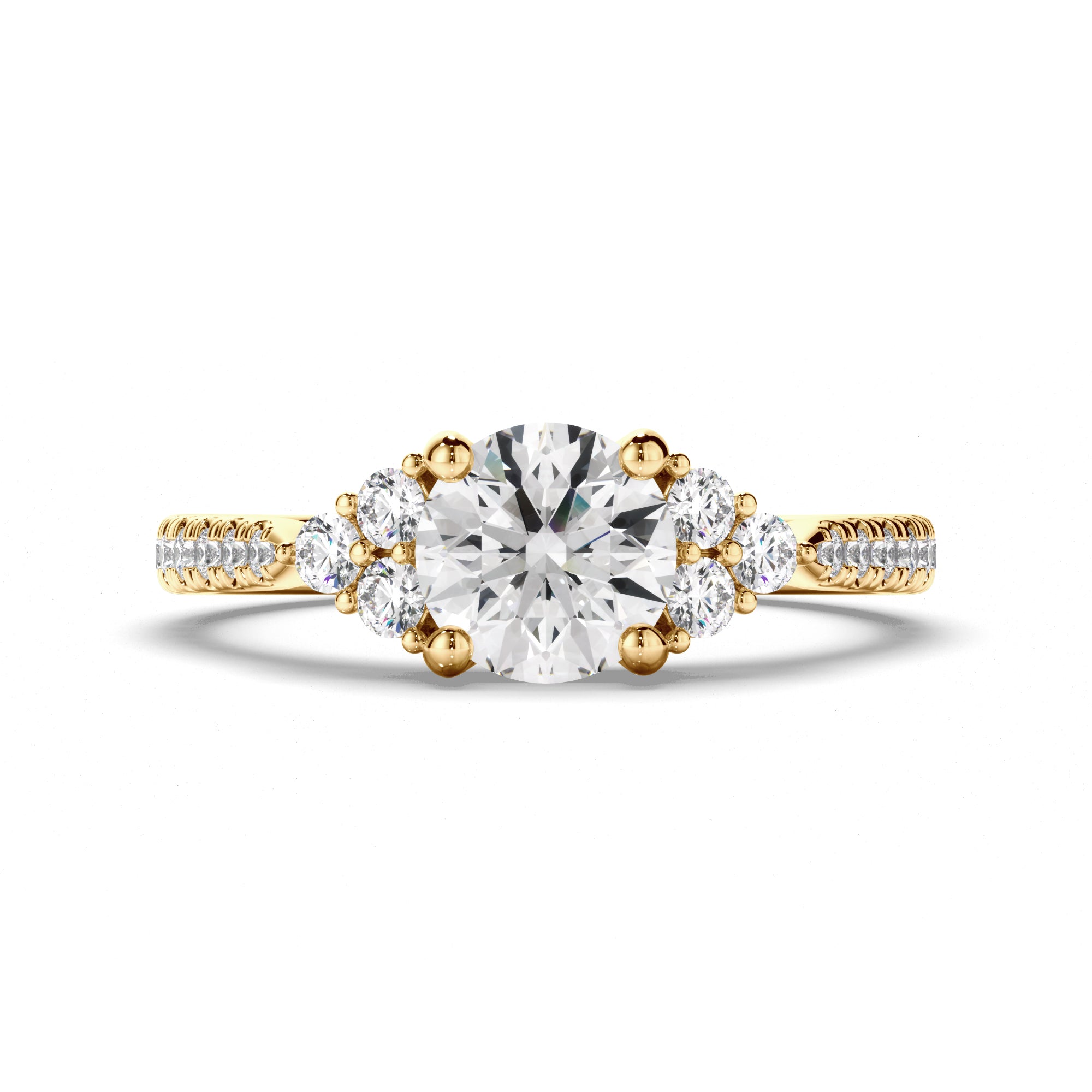 Adrienne - Round Brilliant Cut Diamond Engagement Ring with Diamond Sides