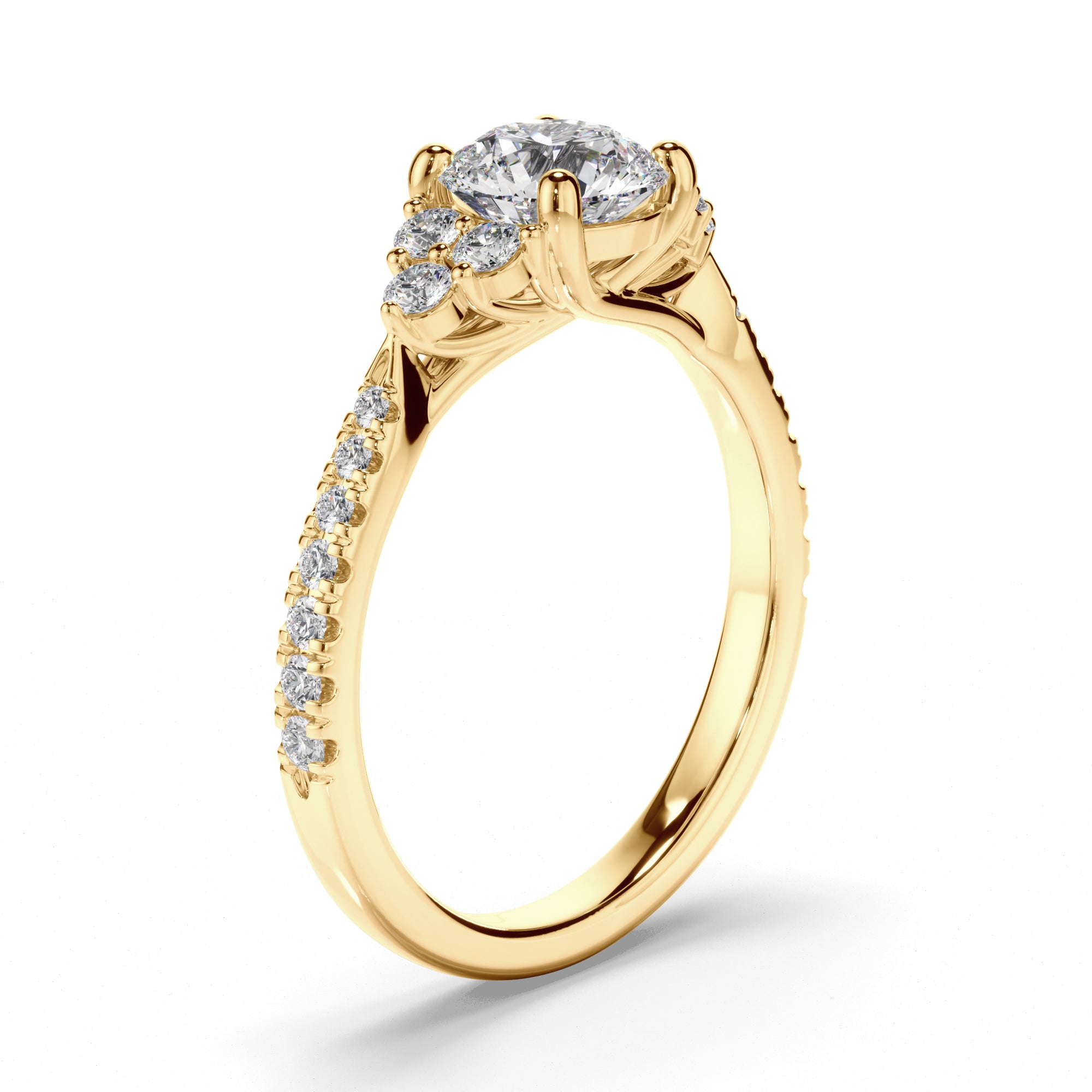 Adrienne - Round Brilliant Cut Diamond Engagement Ring with Diamond Sides