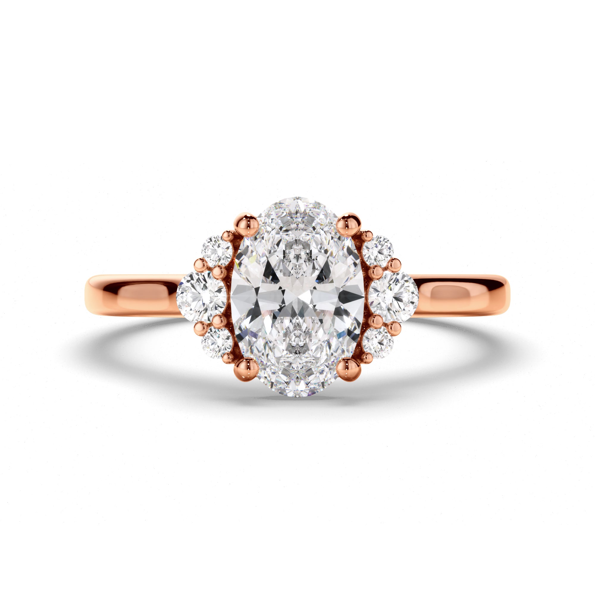 Natalia - Oval Cut Diamond Engagement Ring with Diamond Cluster Sides
