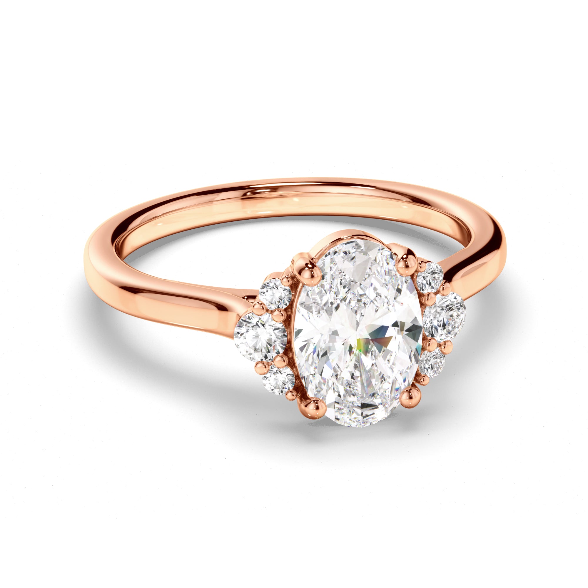 Natalia - Oval Cut Diamond Engagement Ring with Diamond Cluster Sides