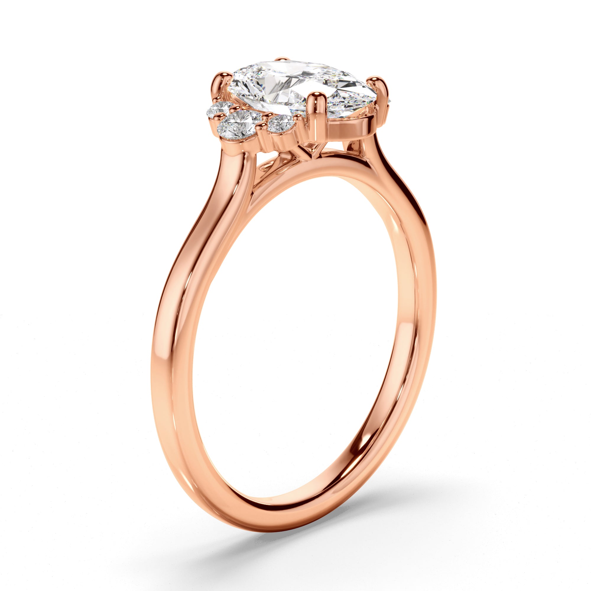 Natalia - Oval Cut Diamond Engagement Ring with Diamond Cluster Sides