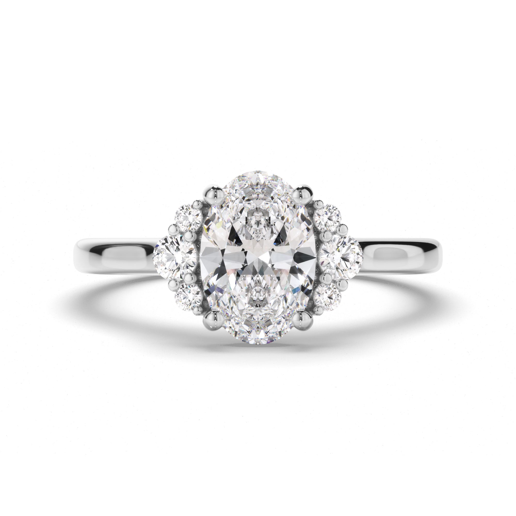 Natalia - Oval Cut Diamond Engagement Ring with Diamond Cluster Sides